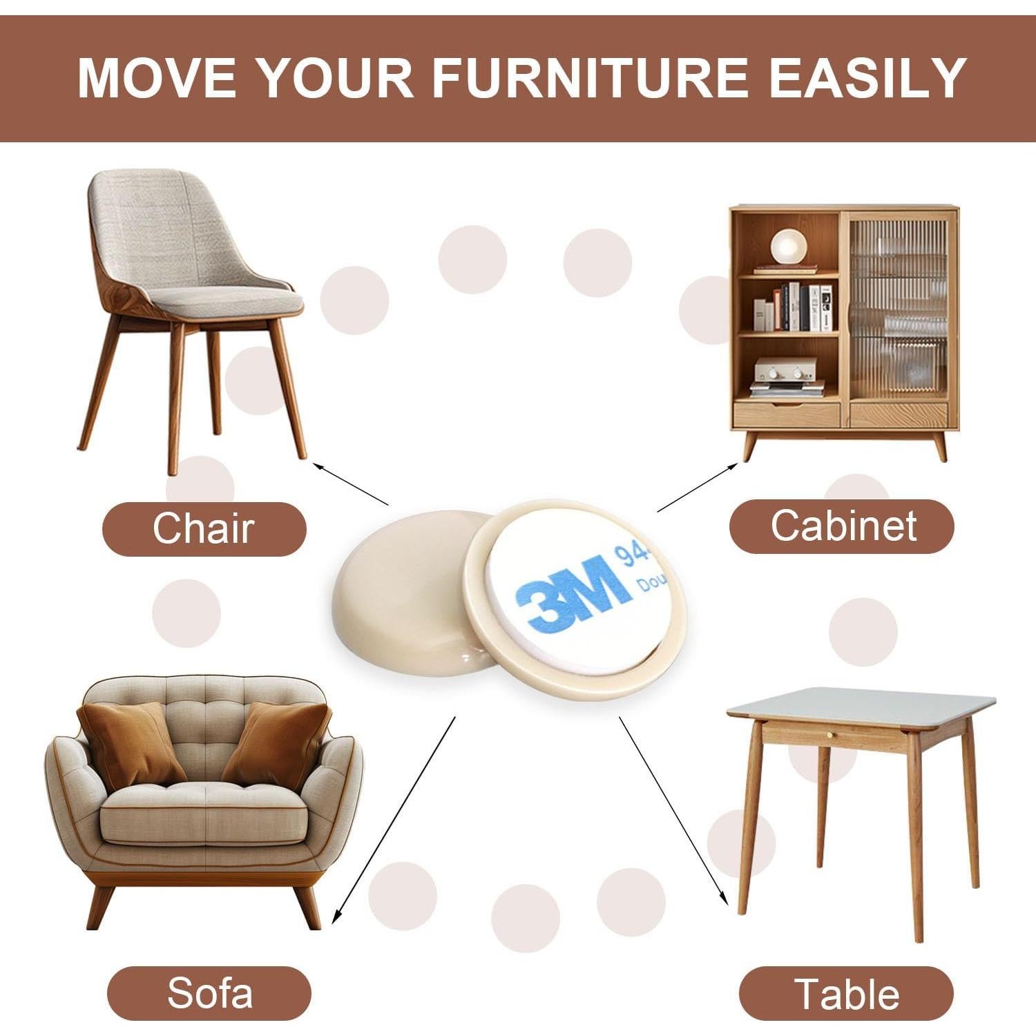 Deslizadores de Muebles RUSIDO 20pcs Autoadhesivos Beige 3.5cm