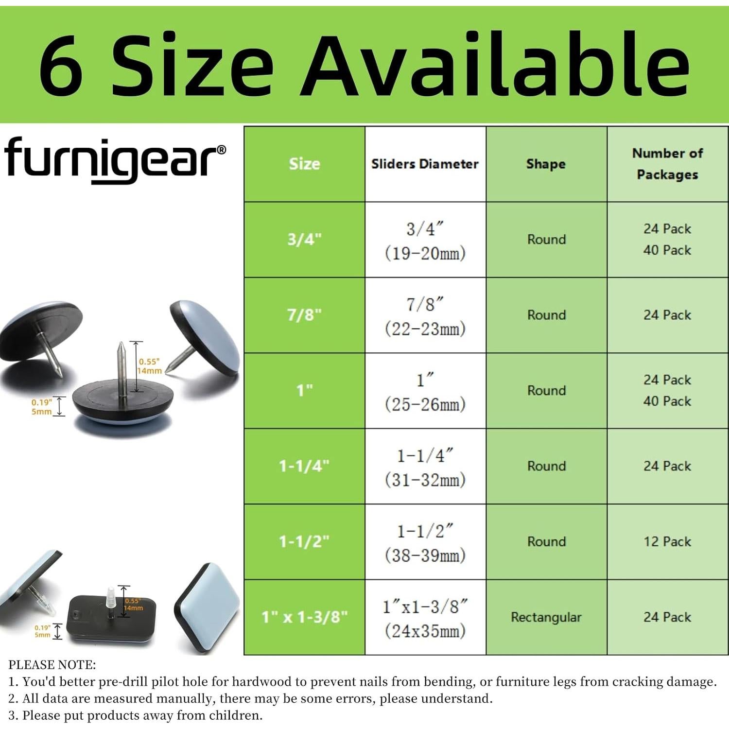 Deslizadores de Muebles Furnigear 24 Unidades PTFE 2.5 cm