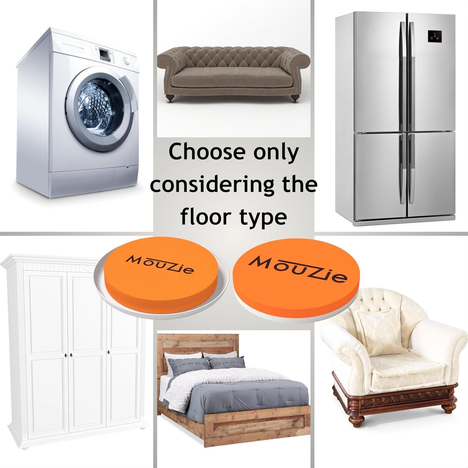 Deslizadores de Muebles MouZie 16PCS Blanco/Naranja Reutilizables