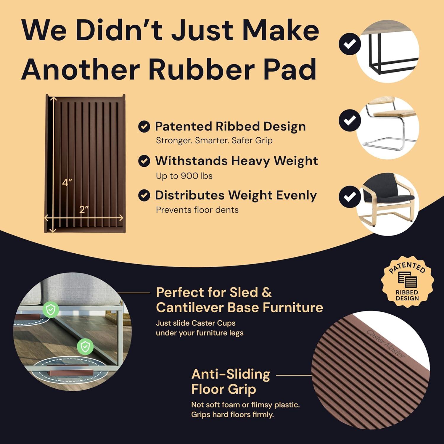 Cojines Antideslizantes CasterMaster 5.08x10.16 cm Marrón - Paquete de 4