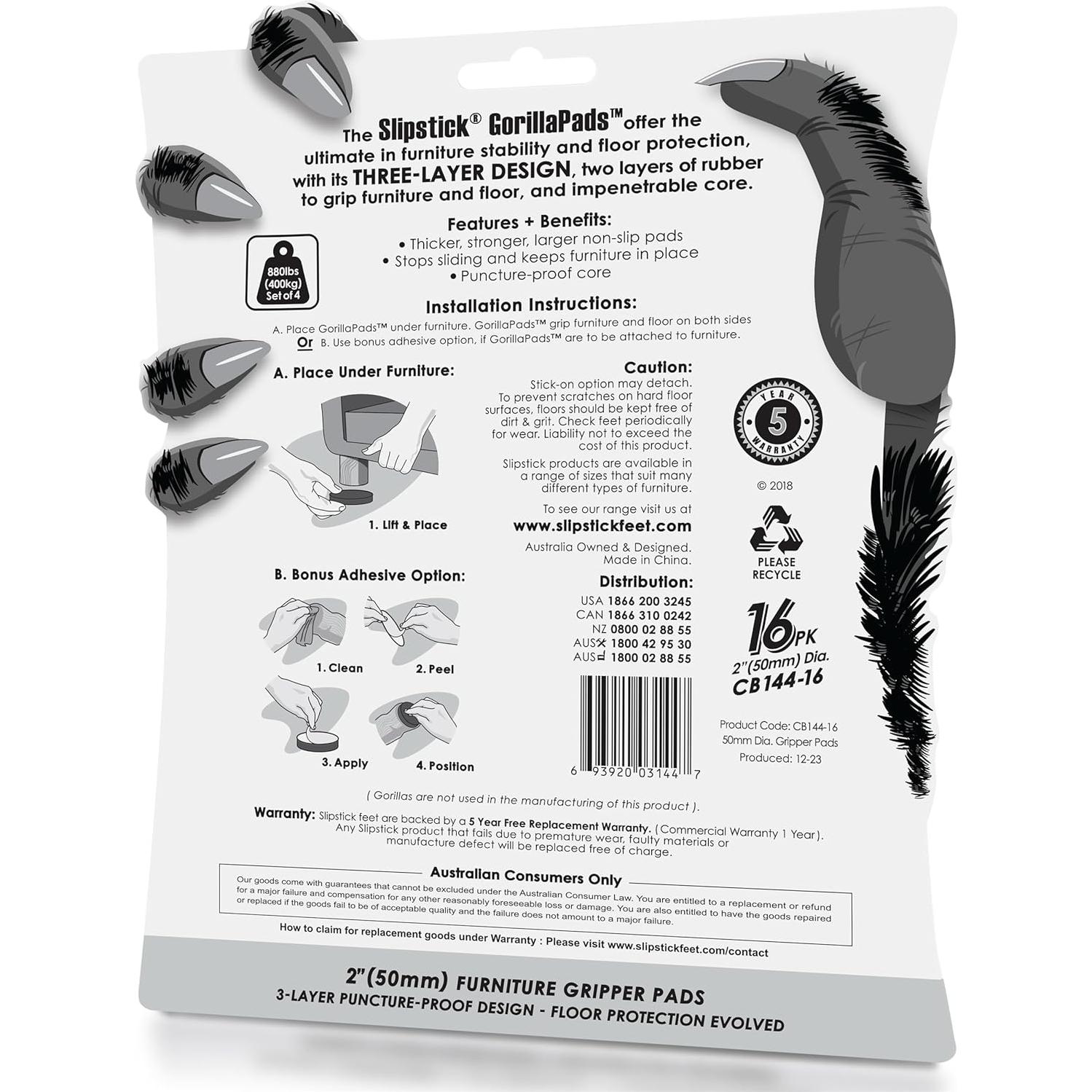 GorillaPads Almohadillas Antideslizantes 16 Unidades 5.08 cm