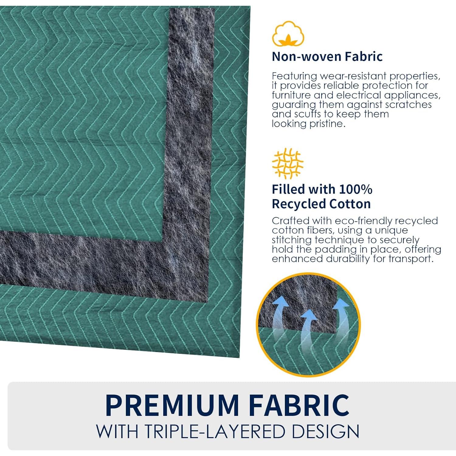 4 Mantas de Mudanza Diamond UP Acolchadas 365.76x203.2cm Verde y Gris