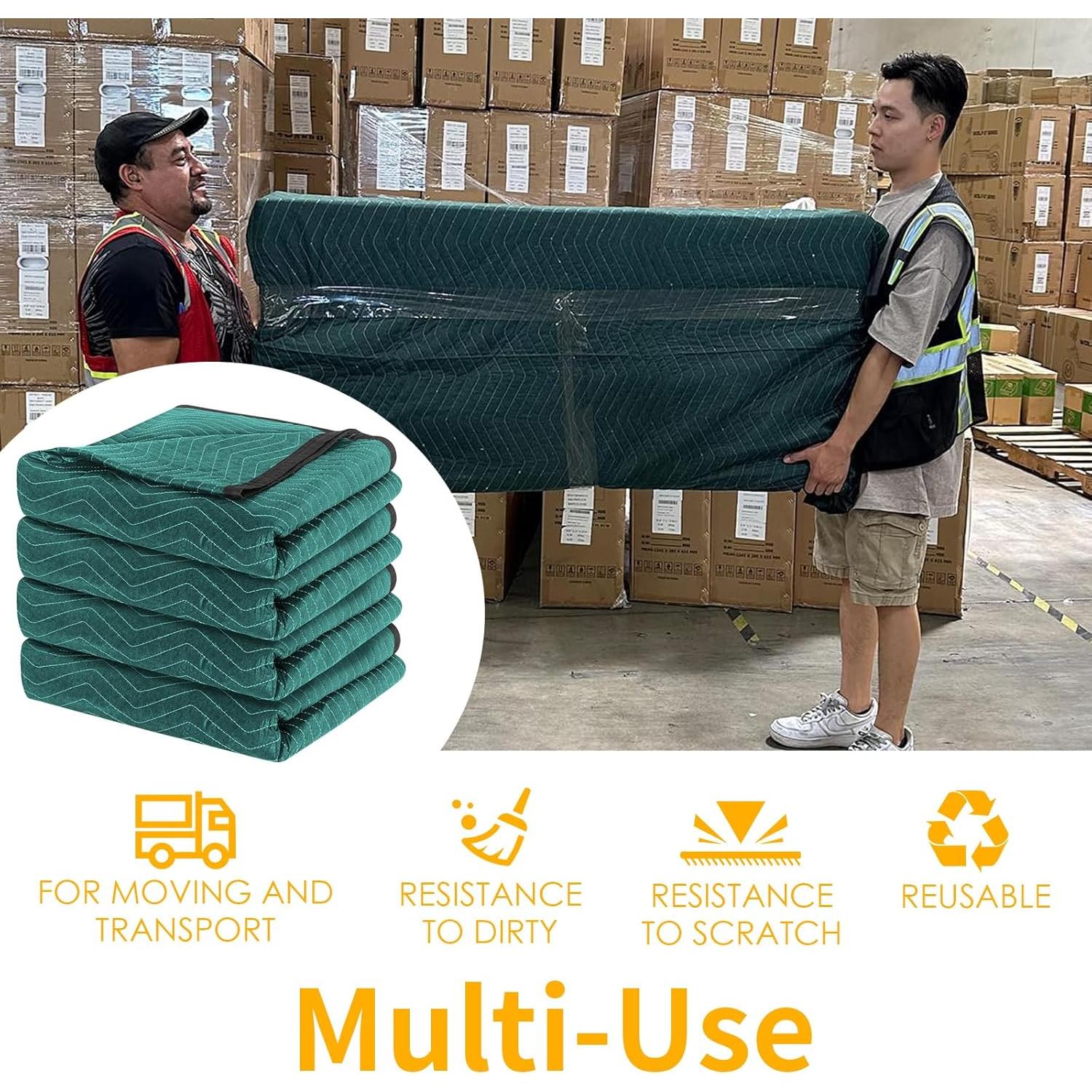 4 Mantas de Mudanza Diamond UP Acolchadas 365.76x203.2cm Verde y Gris