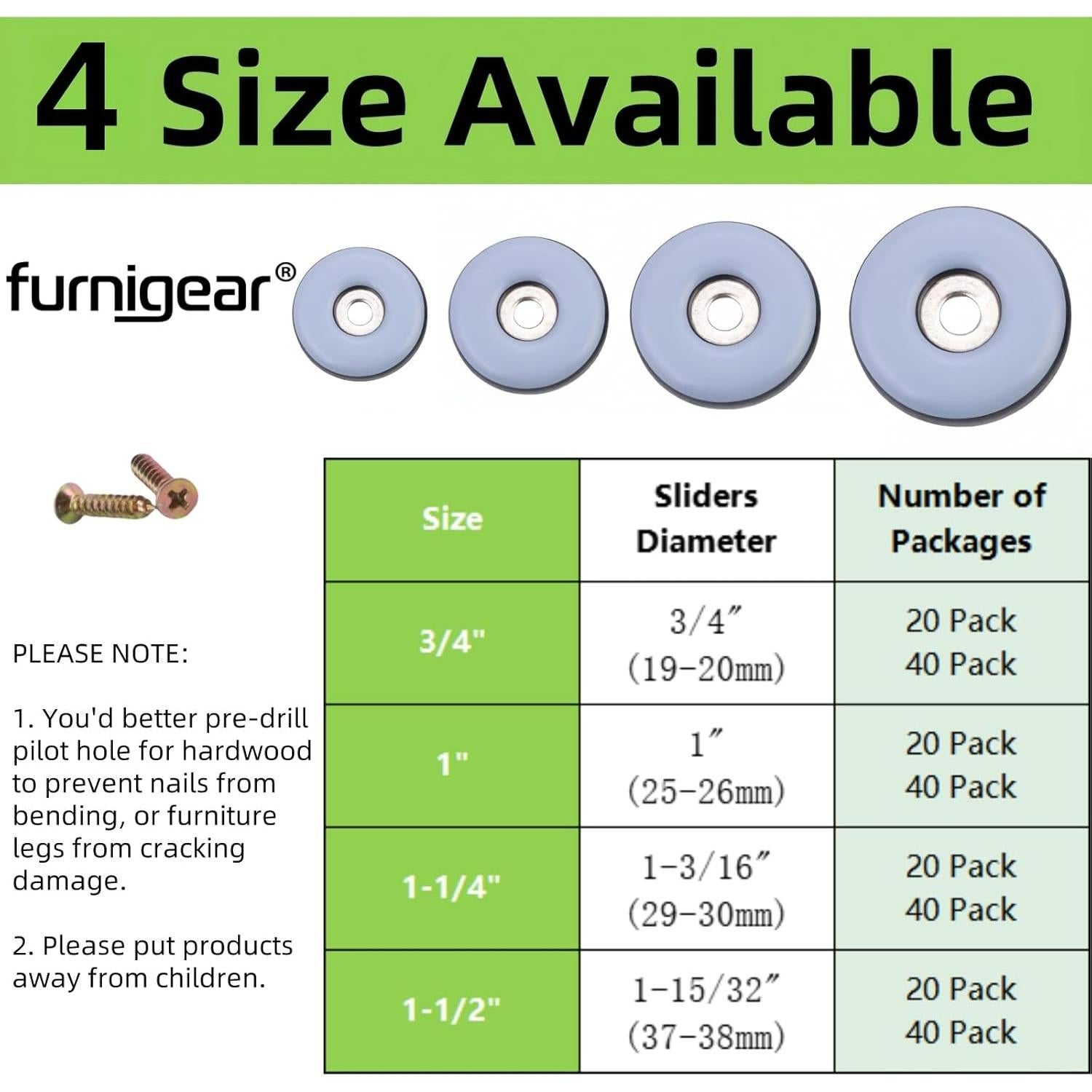 Deslizadores de Muebles Furnigear PTFE 40pack para Piso