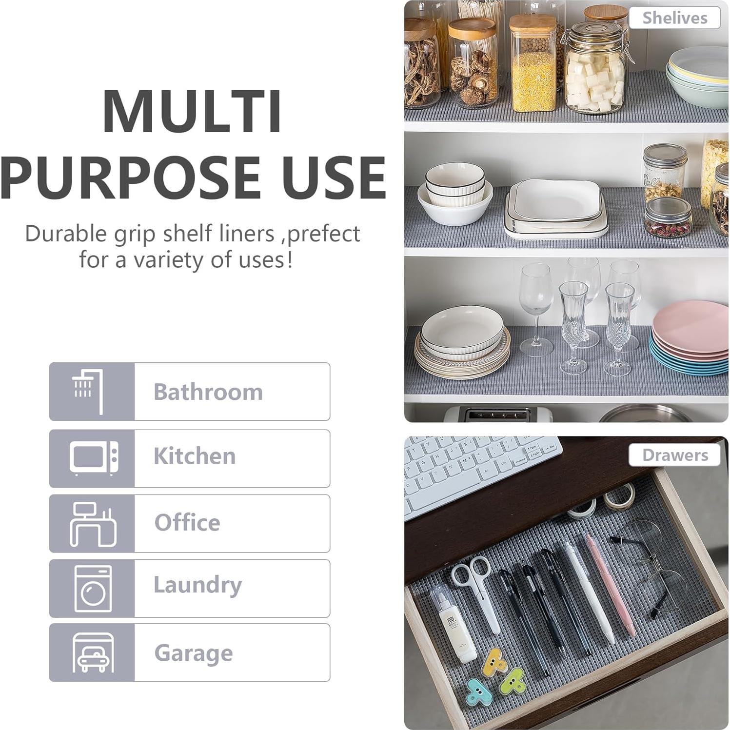 Forro de Estante Antideslizante TJWODO 30.48x609.6 cm Gris