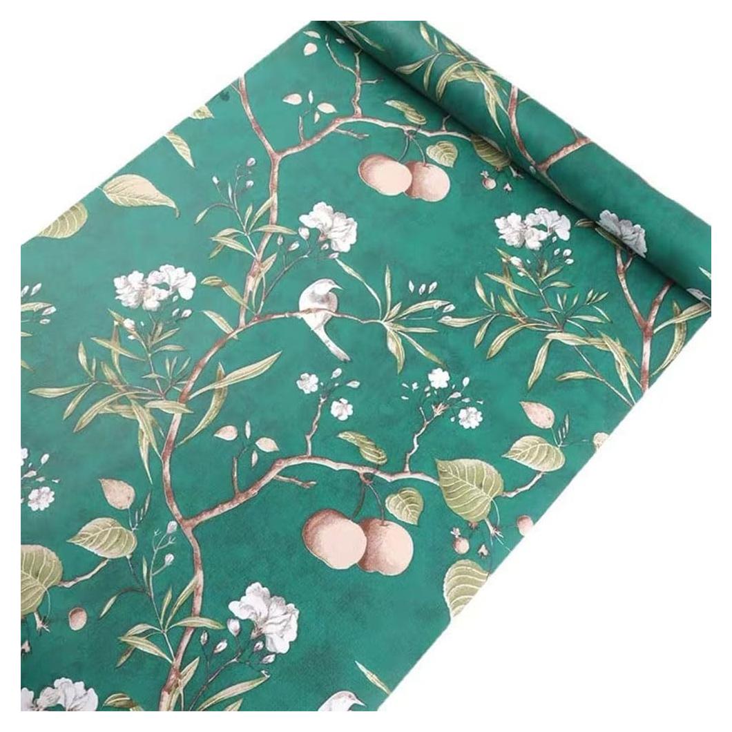 Papel de forro autoadhesivo HOYOYO verde con flores y pájaros 45x300cm