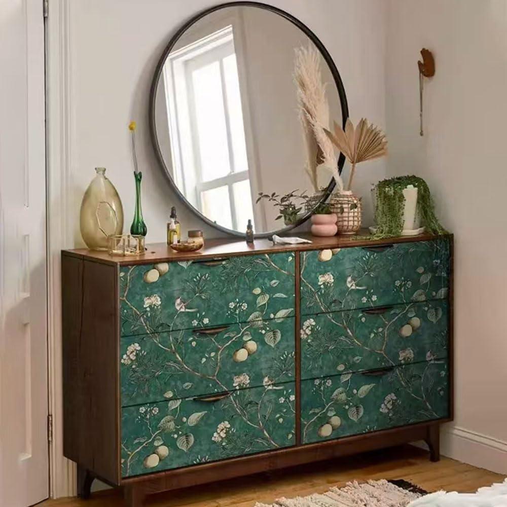 Papel de forro autoadhesivo HOYOYO verde con flores y pájaros 45x300cm