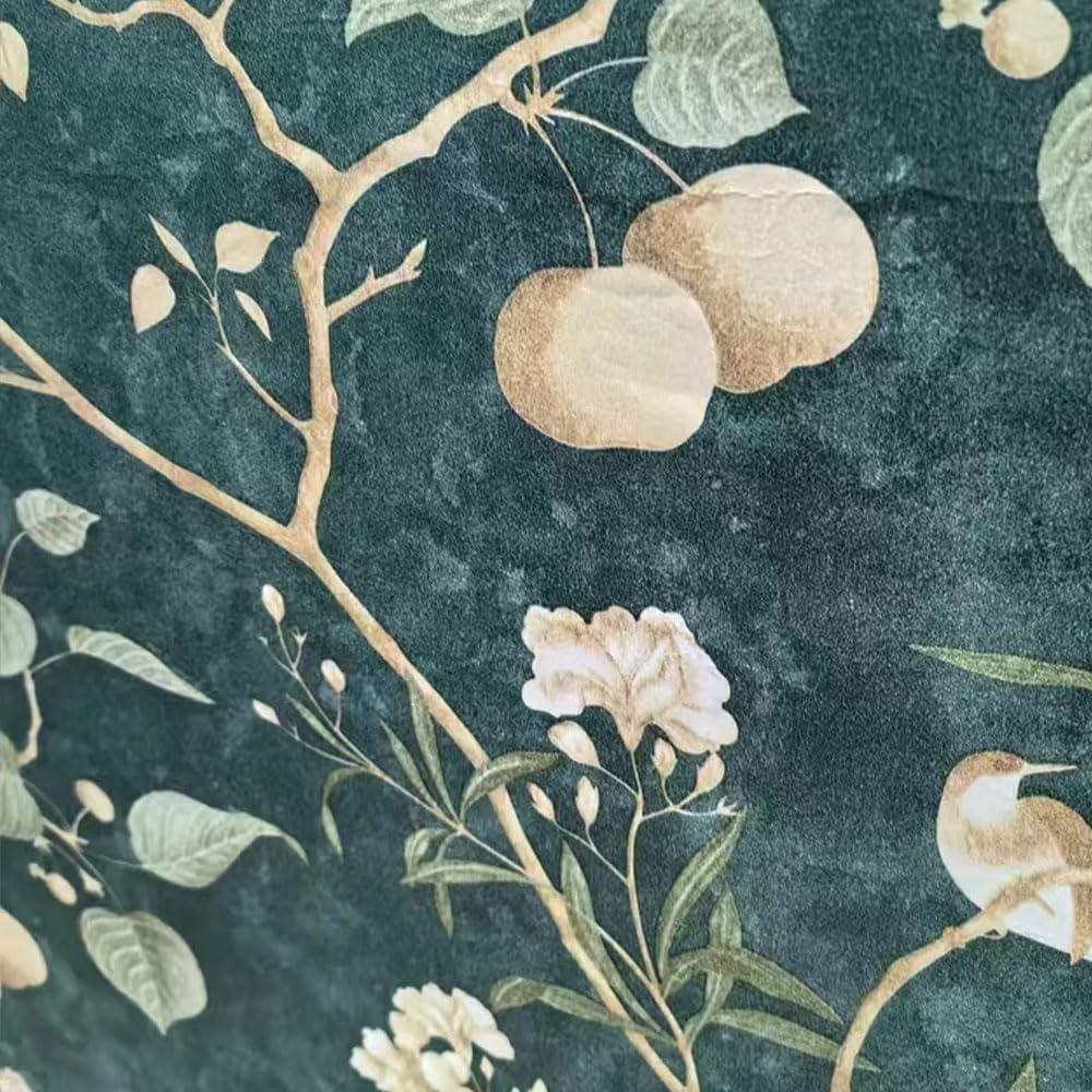 Papel de forro autoadhesivo HOYOYO verde con flores y pájaros 45x300cm