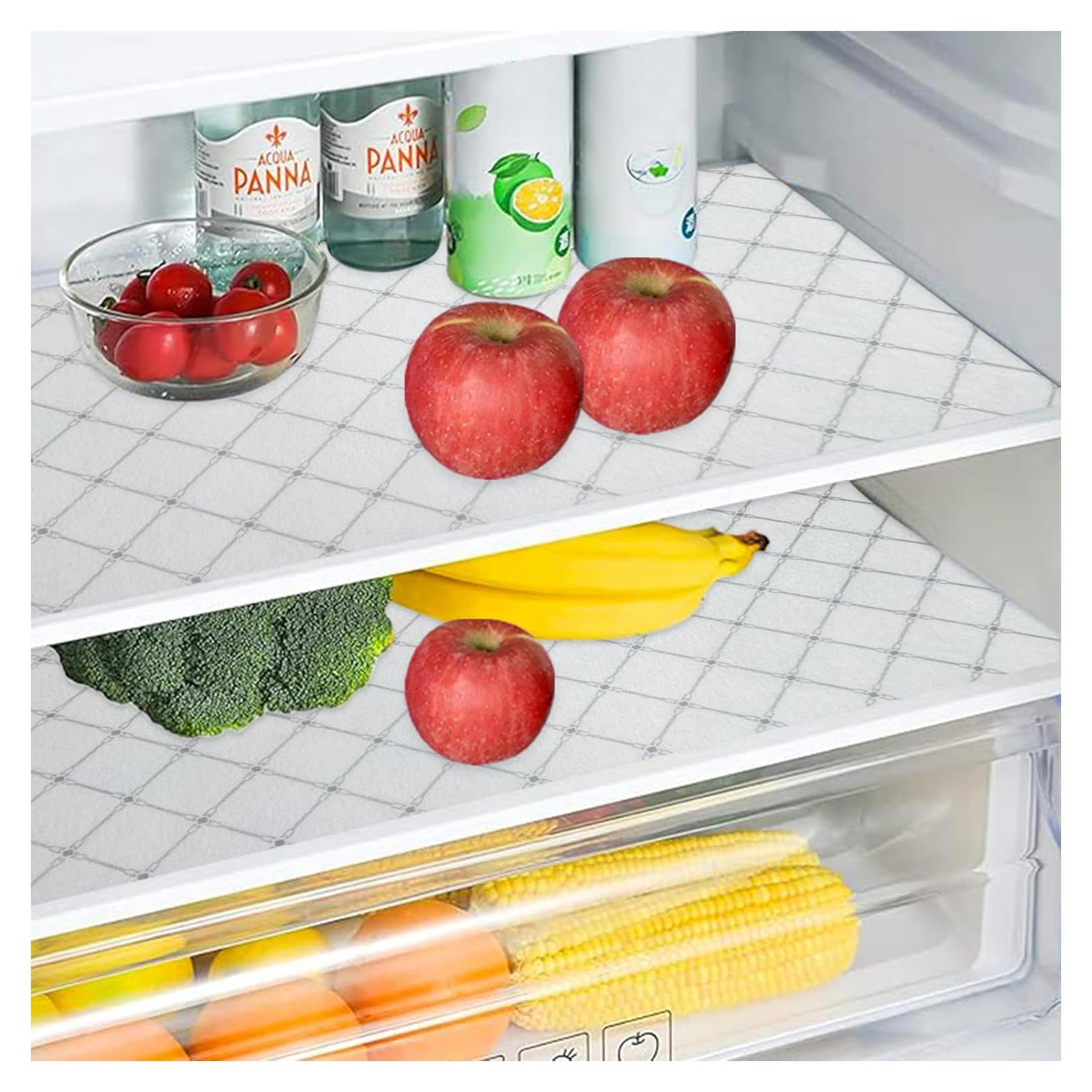 Absorbent Refrigerator Liners, Non Slip Fridge Bin Liners and Mats Washable, Fresh mats & Refrigerator Shelf Liner for Glass Shelves and Kitchen Cabinet Drawer,12" × 24" (6PCS Gray Stripes)
