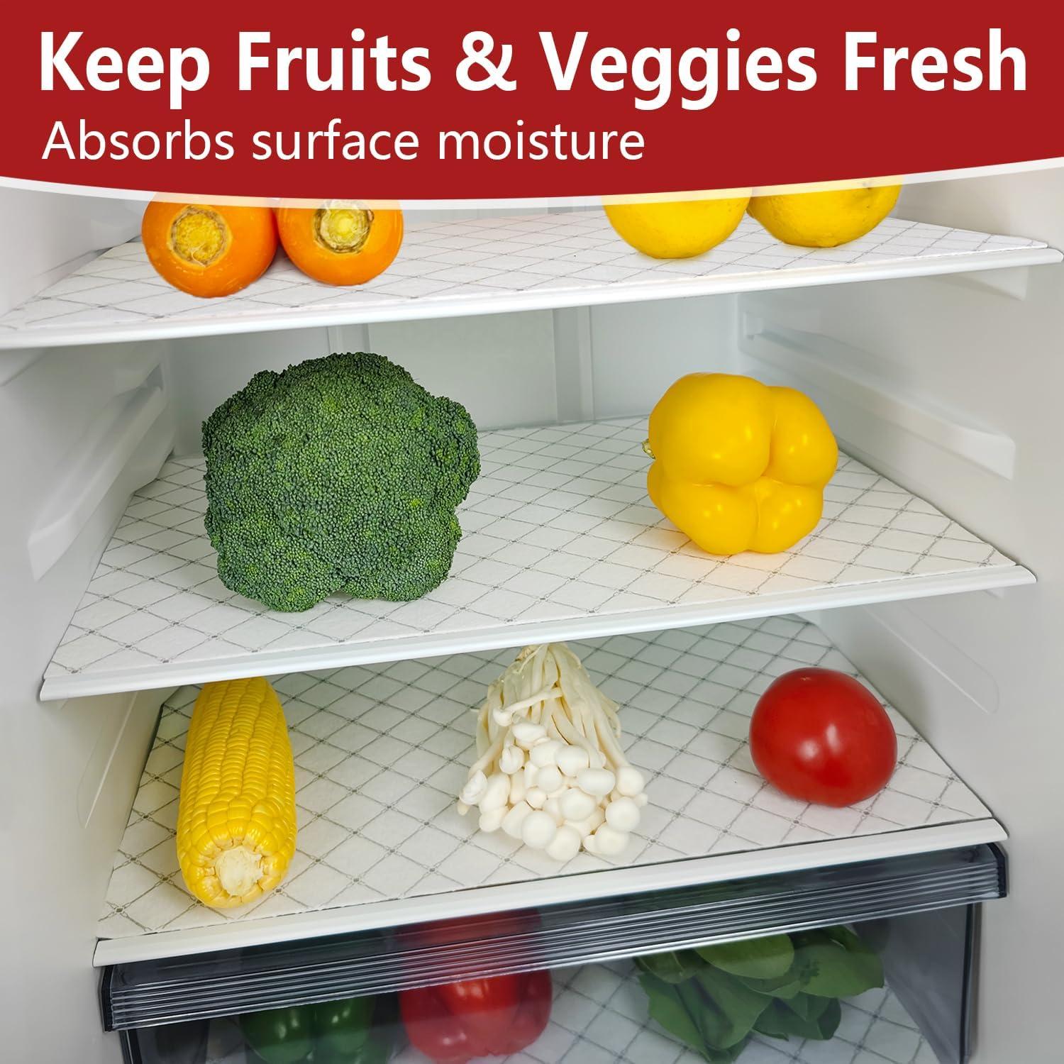 Absorbent Refrigerator Liners, Non Slip Fridge Bin Liners and Mats Washable, Fresh mats & Refrigerator Shelf Liner for Glass Shelves and Kitchen Cabinet Drawer,12" × 24" (6PCS Gray Stripes)