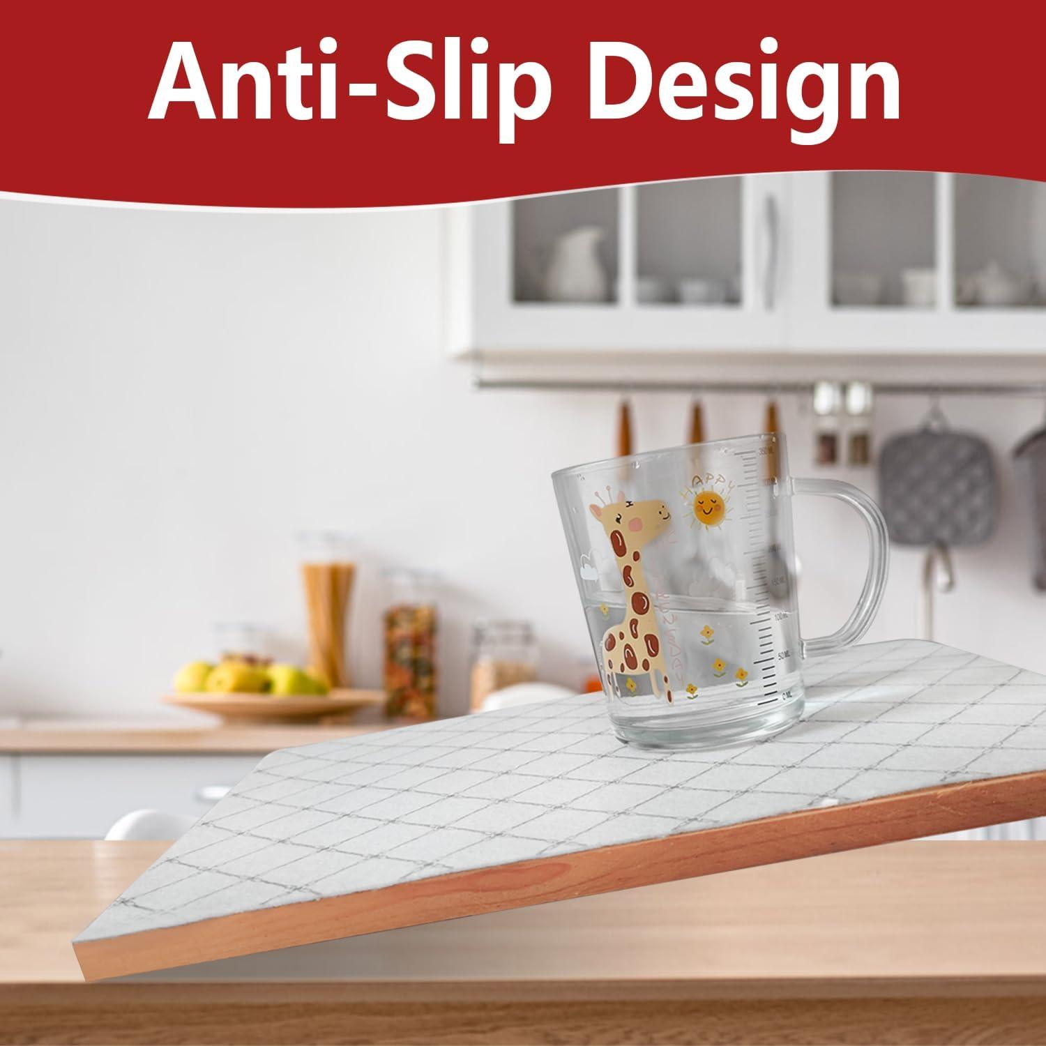 Absorbent Refrigerator Liners, Non Slip Fridge Bin Liners and Mats Washable, Fresh mats & Refrigerator Shelf Liner for Glass Shelves and Kitchen Cabinet Drawer,12" × 24" (6PCS Gray Stripes)