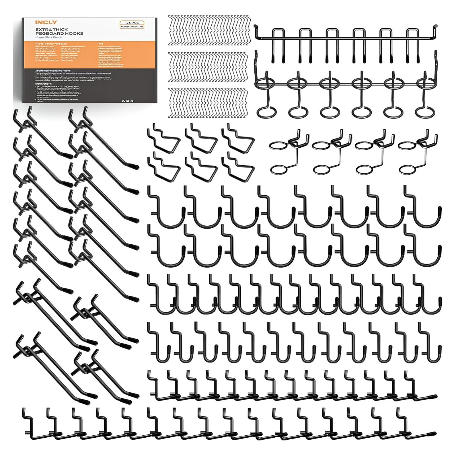 Ganchos de Tablero de Clavos INCLY 176 Piezas Metal Negro