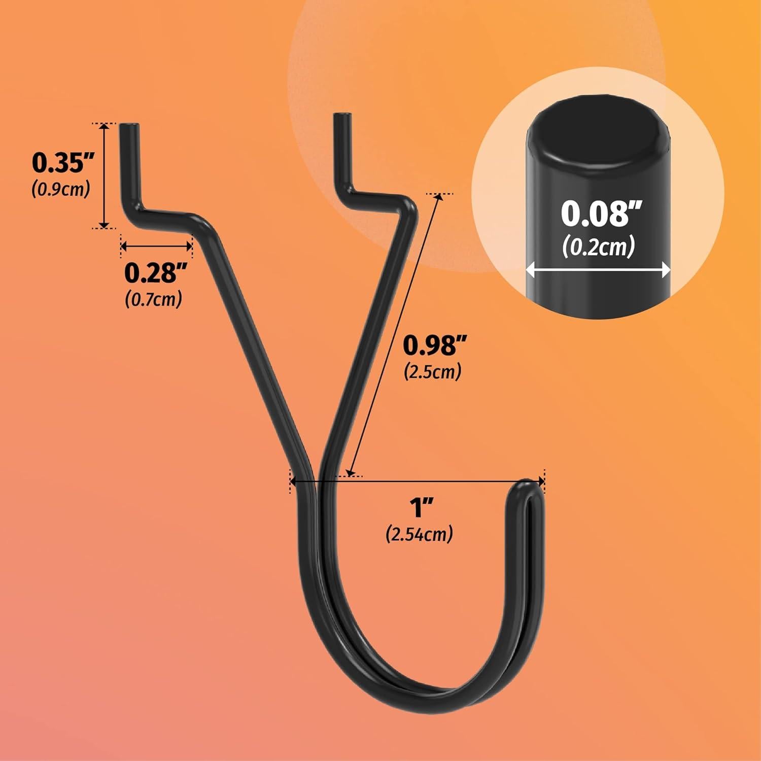 Ganchos en J HUHOLE 80 Piezas 1" Negros para Tablero de Clavos