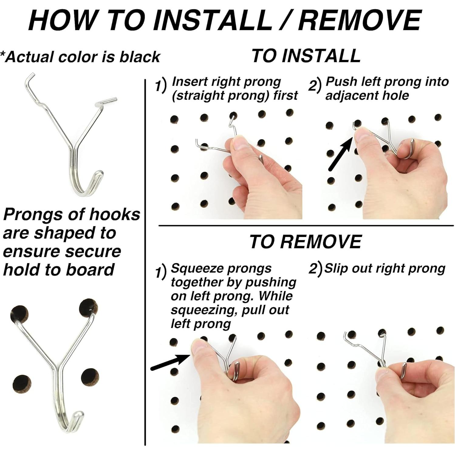 Ganchos de Pegboard de Acero Right Arrange 50-Pack Negro