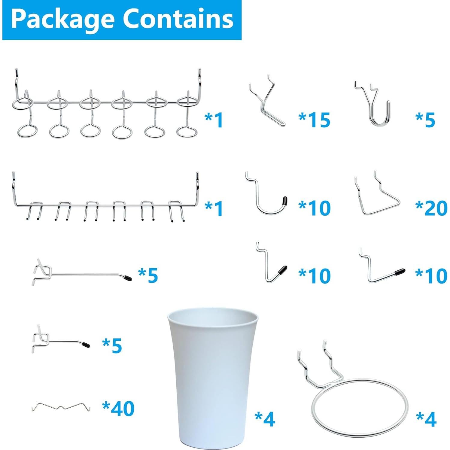 Ganchos para Tablero Perforado FRIMOONY 130 Piezas Resistente