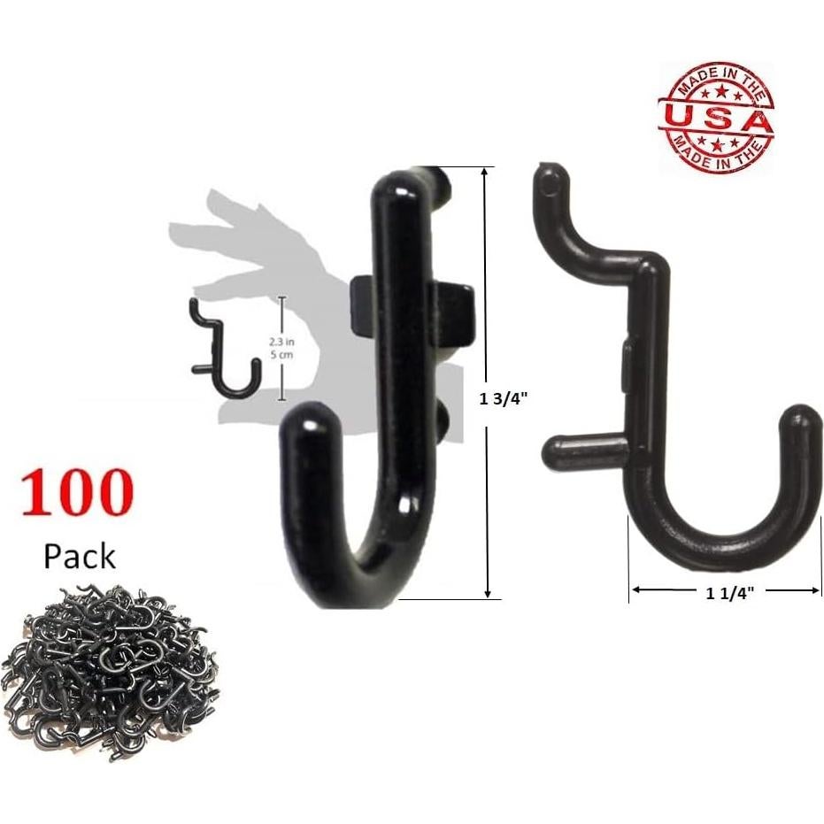 Conjunto de 100 Ganchos J Negros WallPeg para Tablero de Clavos