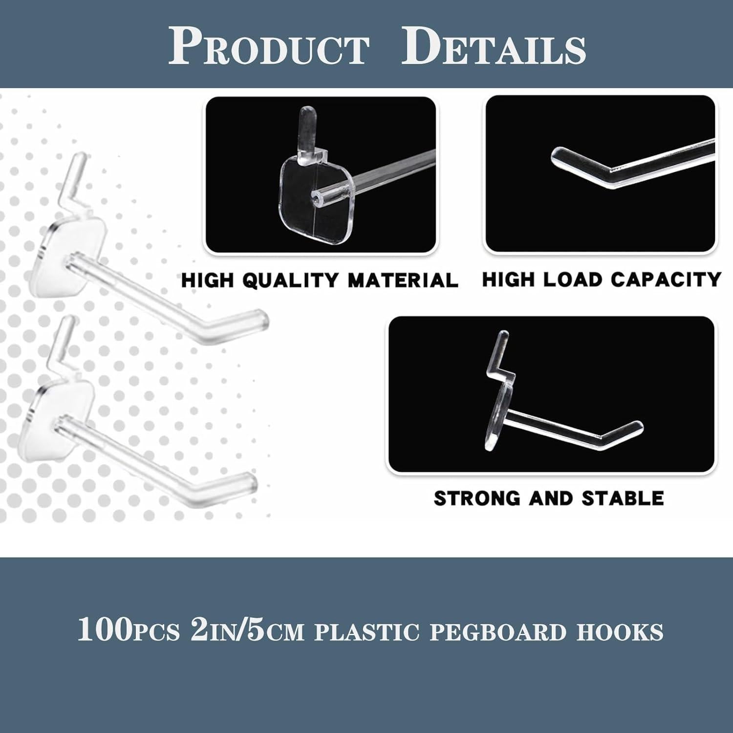 100 Ganchos de Tablero de Clavijas QuZCarious 5cm Transparentes