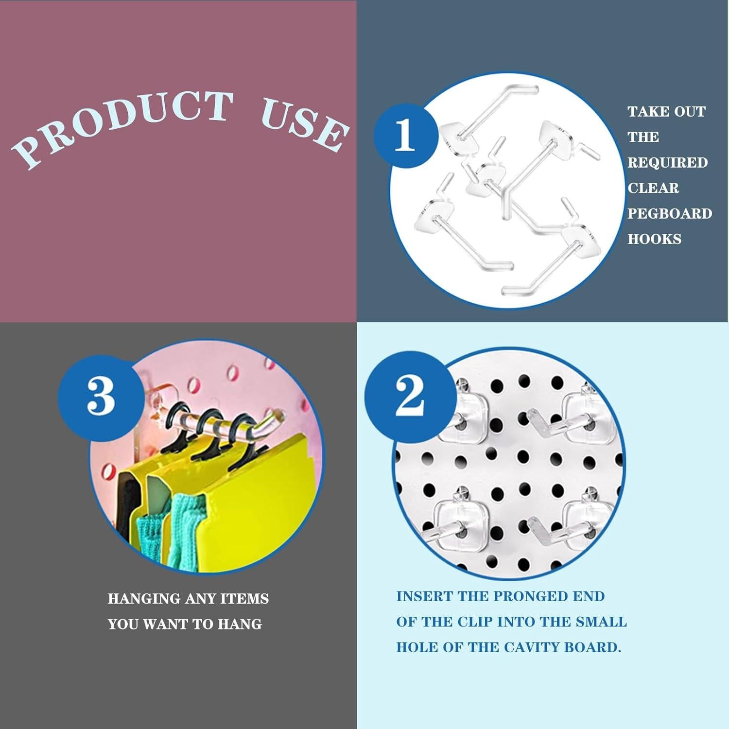 100 Ganchos de Tablero de Clavijas QuZCarious 5cm Transparentes