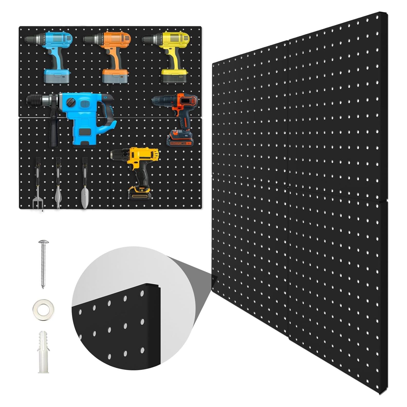 Paneles de Metal Pegboard Hogurity 4PCS 30.48x30.48cm Negro