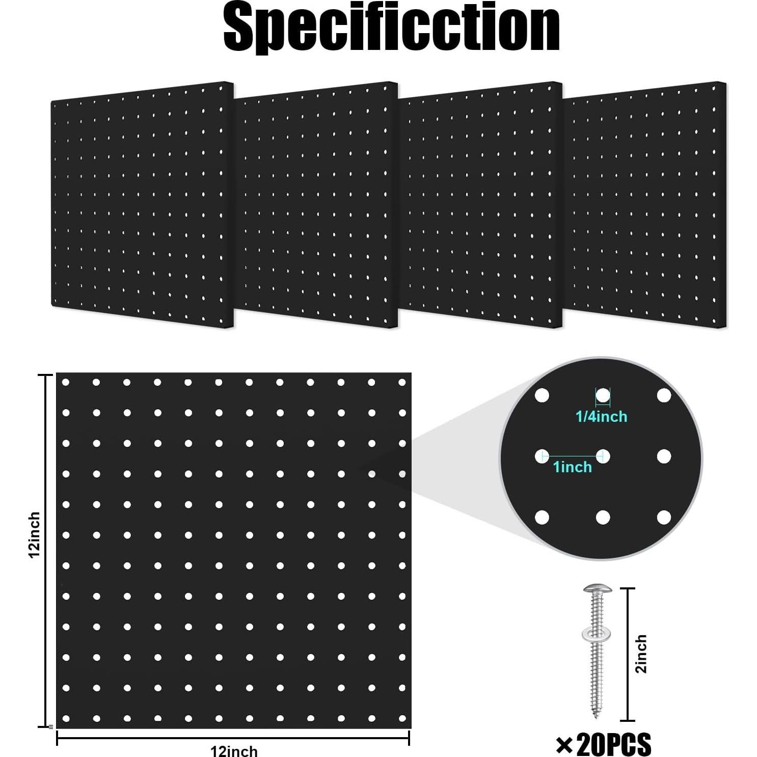 Paneles de Metal Pegboard Hogurity 4PCS 30.48x30.48cm Negro
