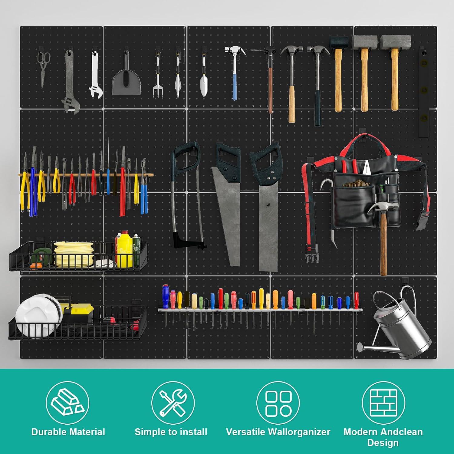 Paneles de Metal Pegboard Hogurity 4PCS 30.48x30.48cm Negro