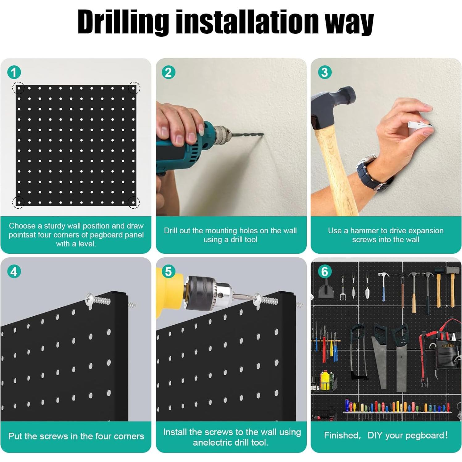 Paneles de Metal Pegboard Hogurity 4PCS 30.48x30.48cm Negro