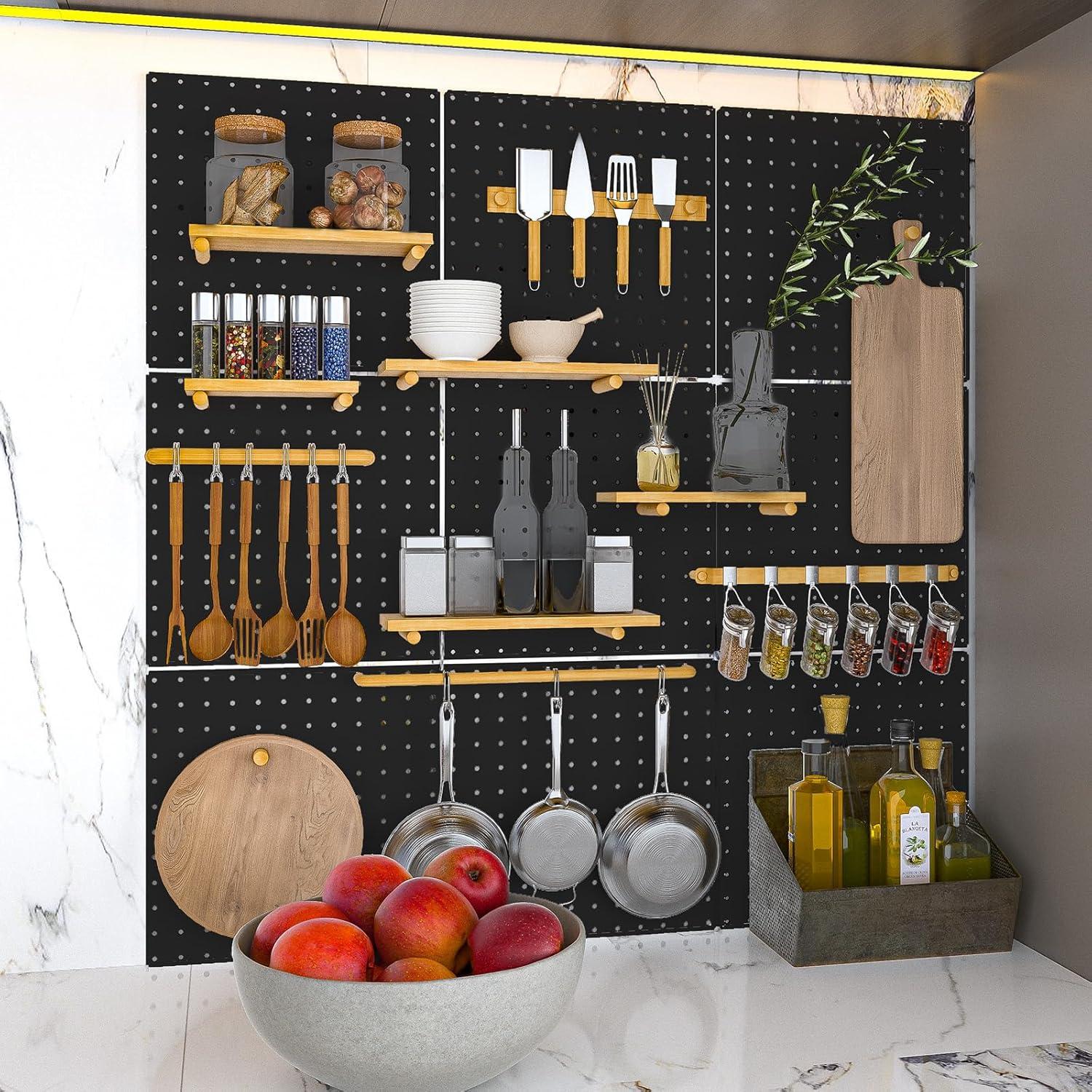 Paneles de Metal Pegboard Hogurity 4PCS 30.48x30.48cm Negro