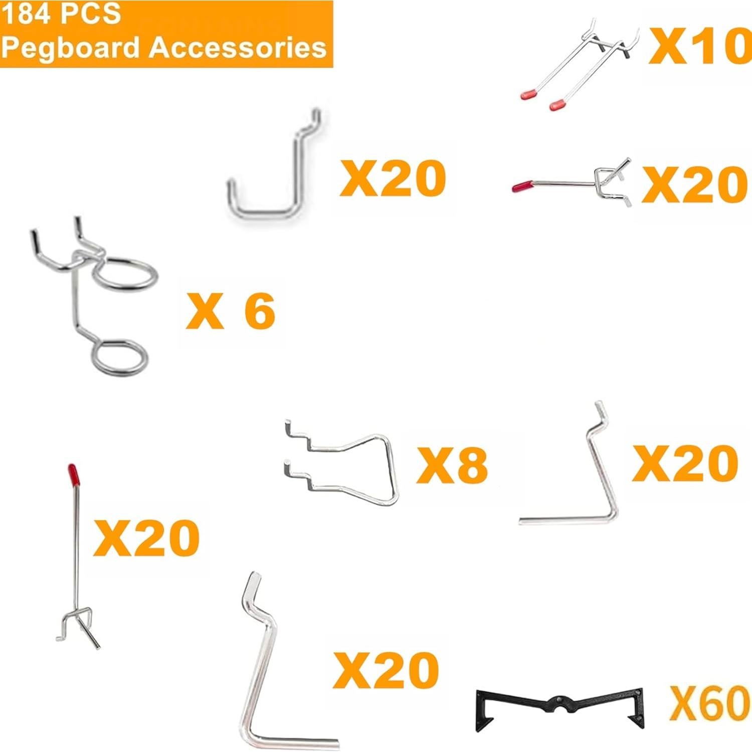 Kit de 184 Accesorios para Tablero Perforado TORACK Metal