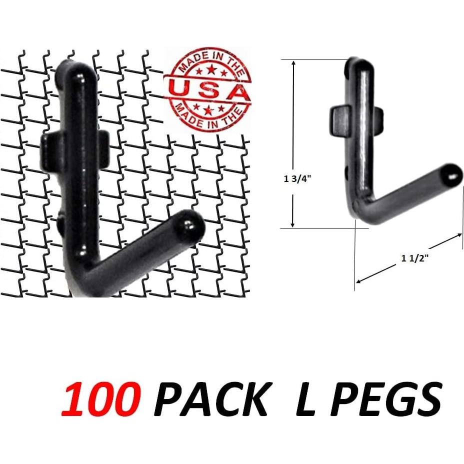 Conjunto de 100 Ganchos en L WallPeg Negros Autocerrables