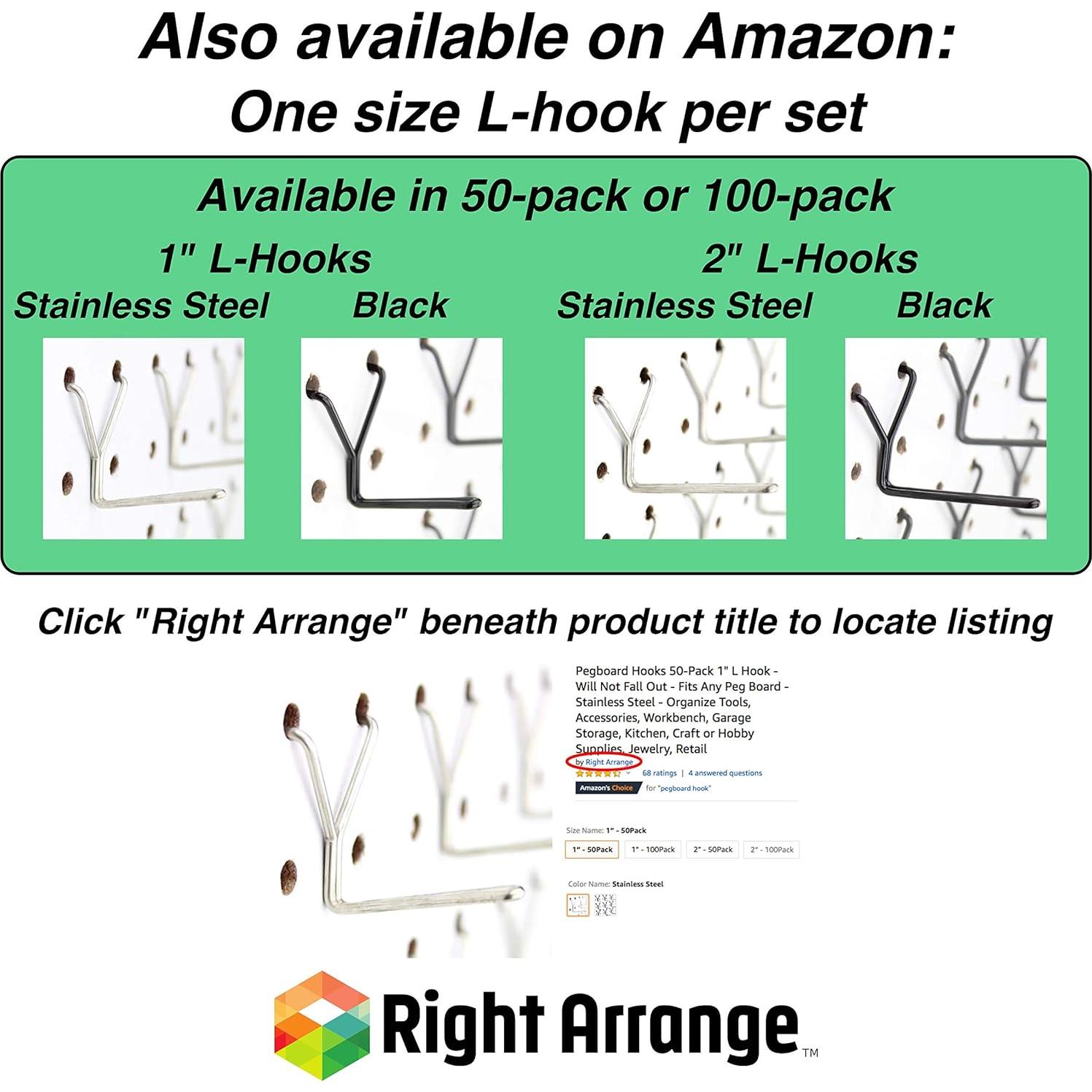 Ganchos de Pegboard Acero Inoxidable Right Arrange 50-Pack