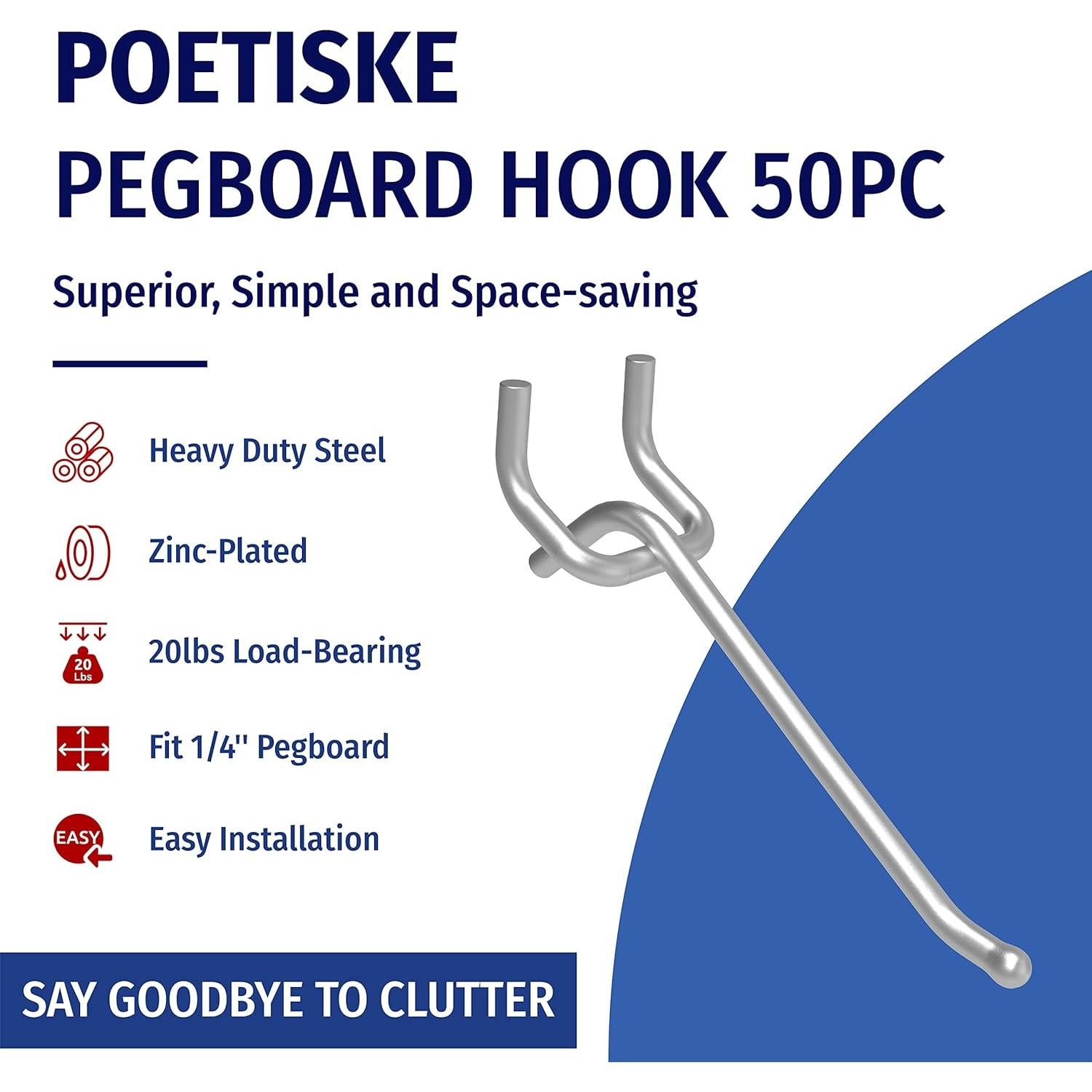 Ganchos de Pegboard Poetiske 8" (20.32 cm) Acero Inoxidable 50PCS