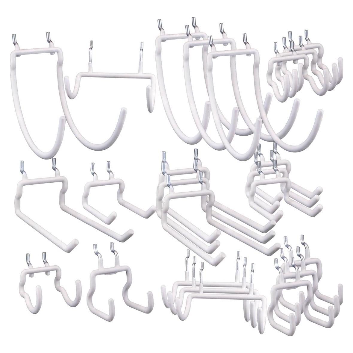 KINOMI 24 Pack Pegboard Hooks Heavy Duty Tool Hooks Peg Board Drill Holder Power Tool Holder Tool Hangers Peg Board Accessories and Hooks for Tools, Power Drills, Art and Craft Supplies etc (White)
