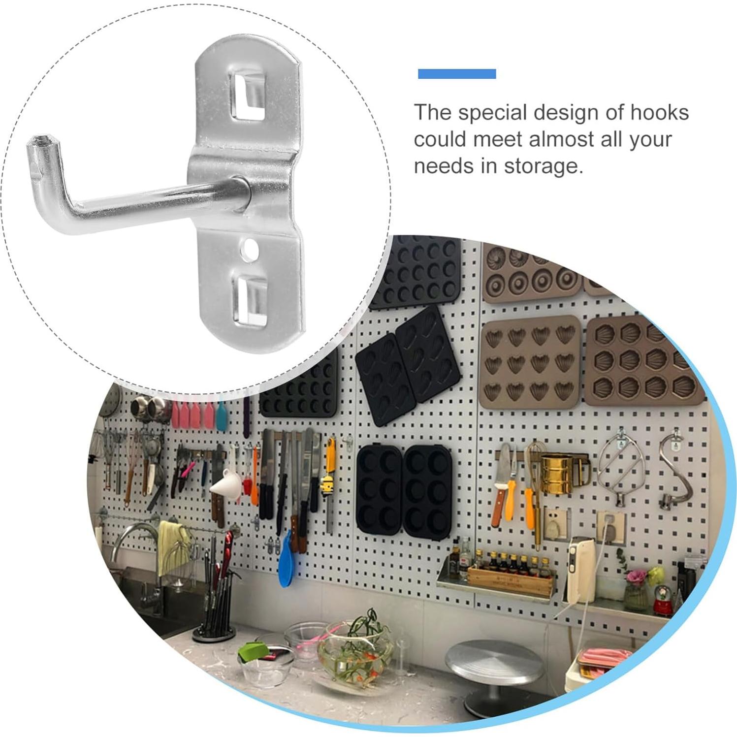 Ganchos de Pegboard Garneck 12 Pcs Alta Resistencia 5.8cm Plata