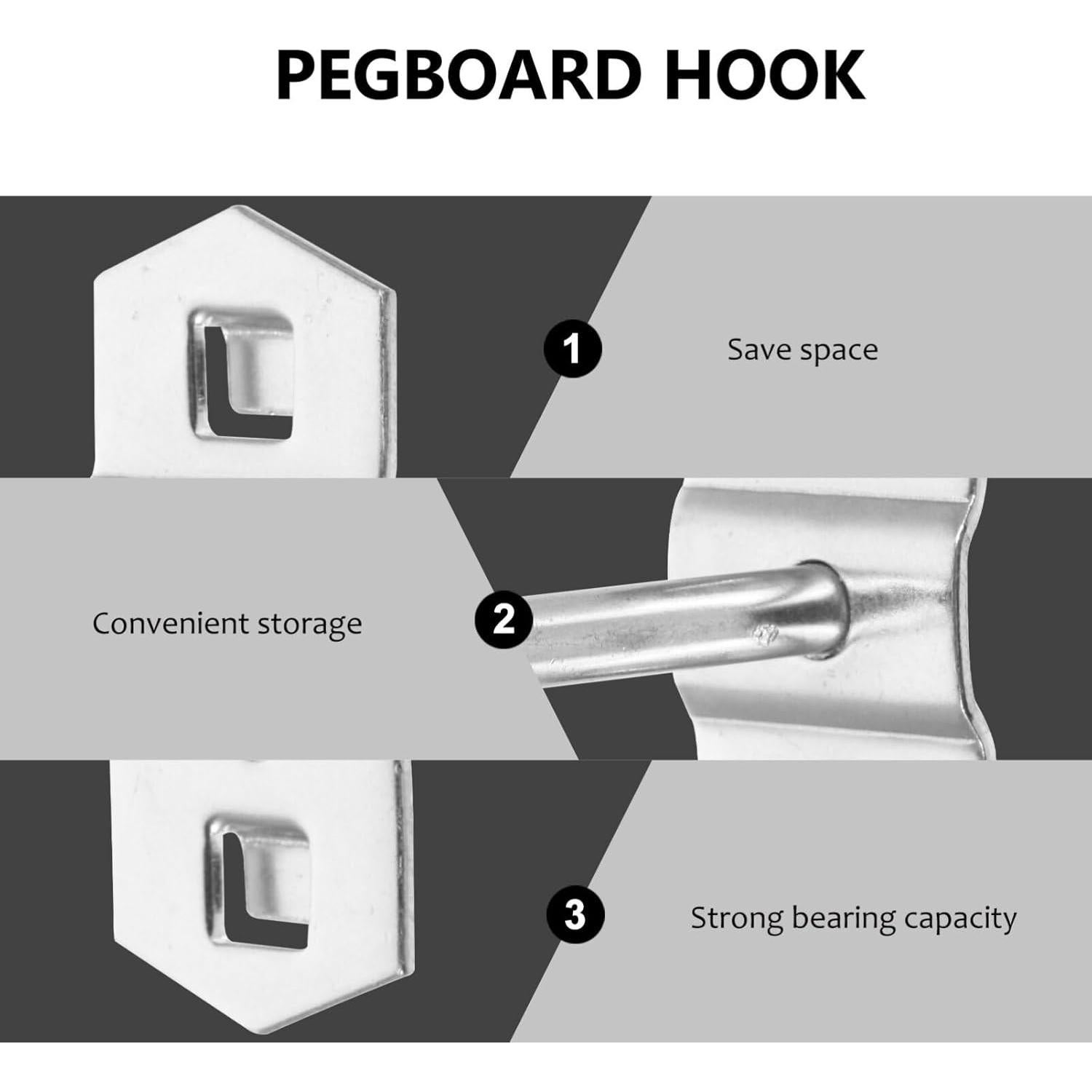 Ganchos de Pegboard Garneck 12 Pcs Alta Resistencia 5.8cm Plata