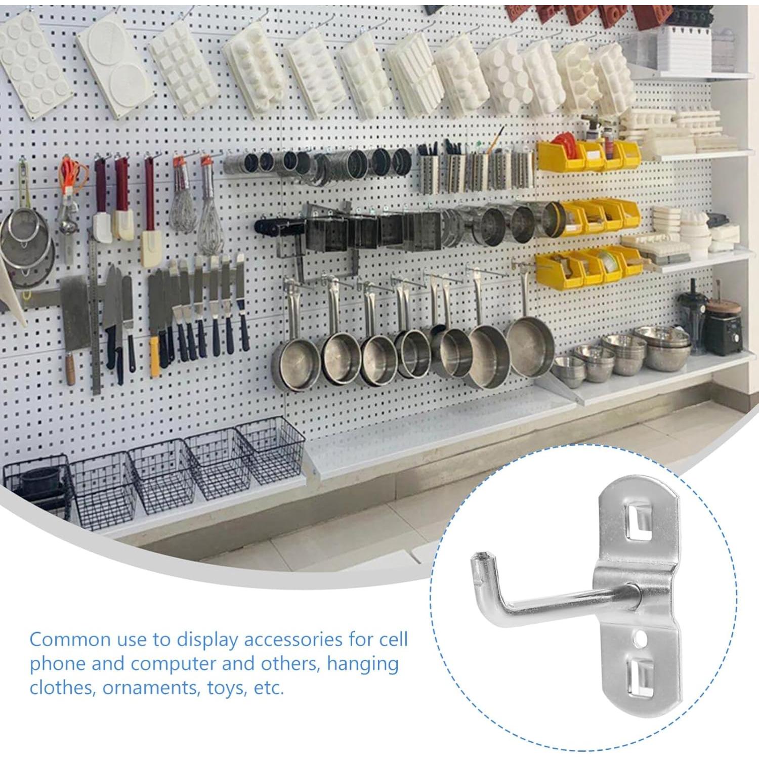 Ganchos de Pegboard Garneck 12 Pcs Alta Resistencia 5.8cm Plata