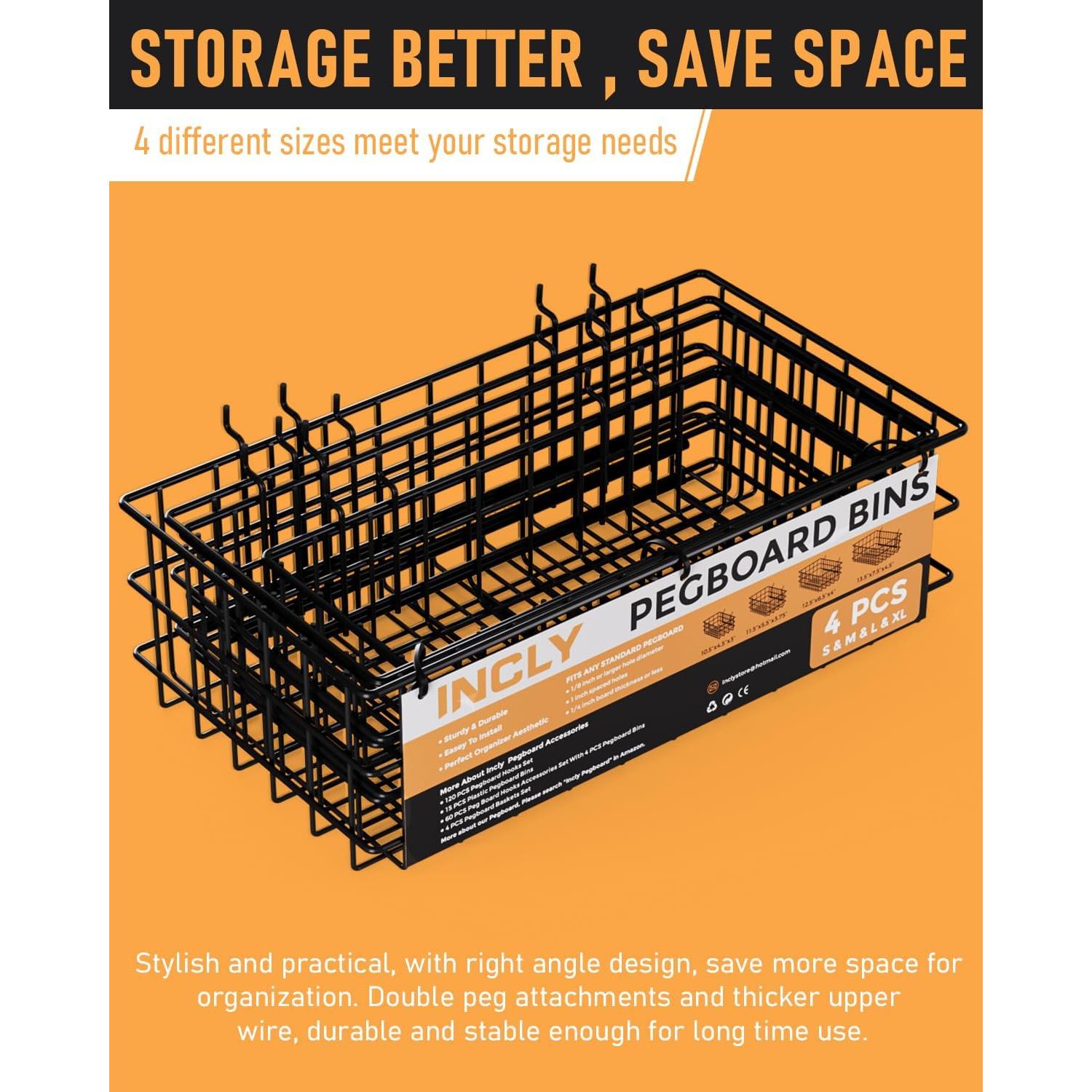 Cestas de Alambre INCLY para Tablero Perforado 4 Piezas