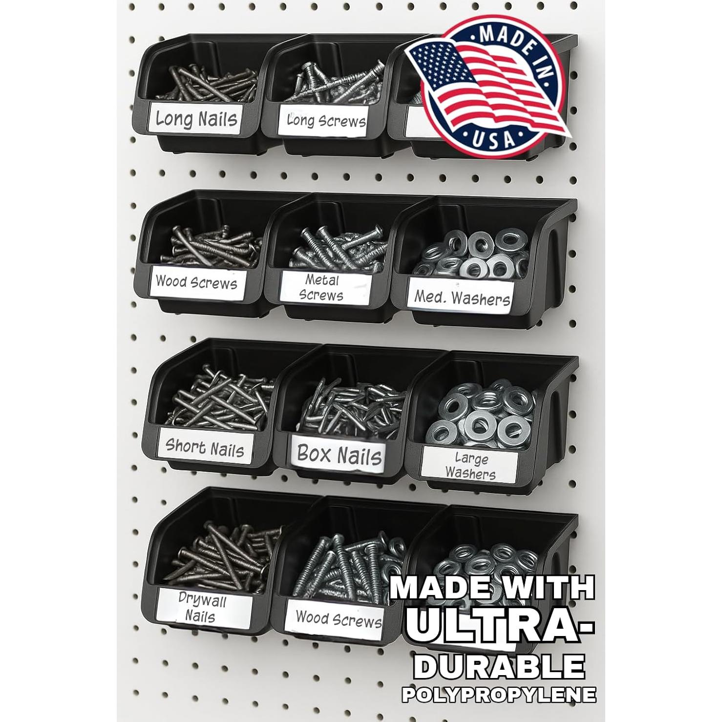 Bins de Tablero de Clavos WallPeg - 6 de 17.78 cm y 6 de 12.7 cm