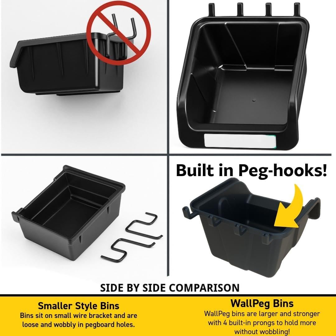 Bins de Tablero de Clavos WallPeg - 6 de 17.78 cm y 6 de 12.7 cm