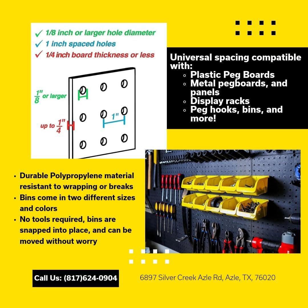Bins de Tablero de Clavos WallPeg - 6 de 17.78 cm y 6 de 12.7 cm