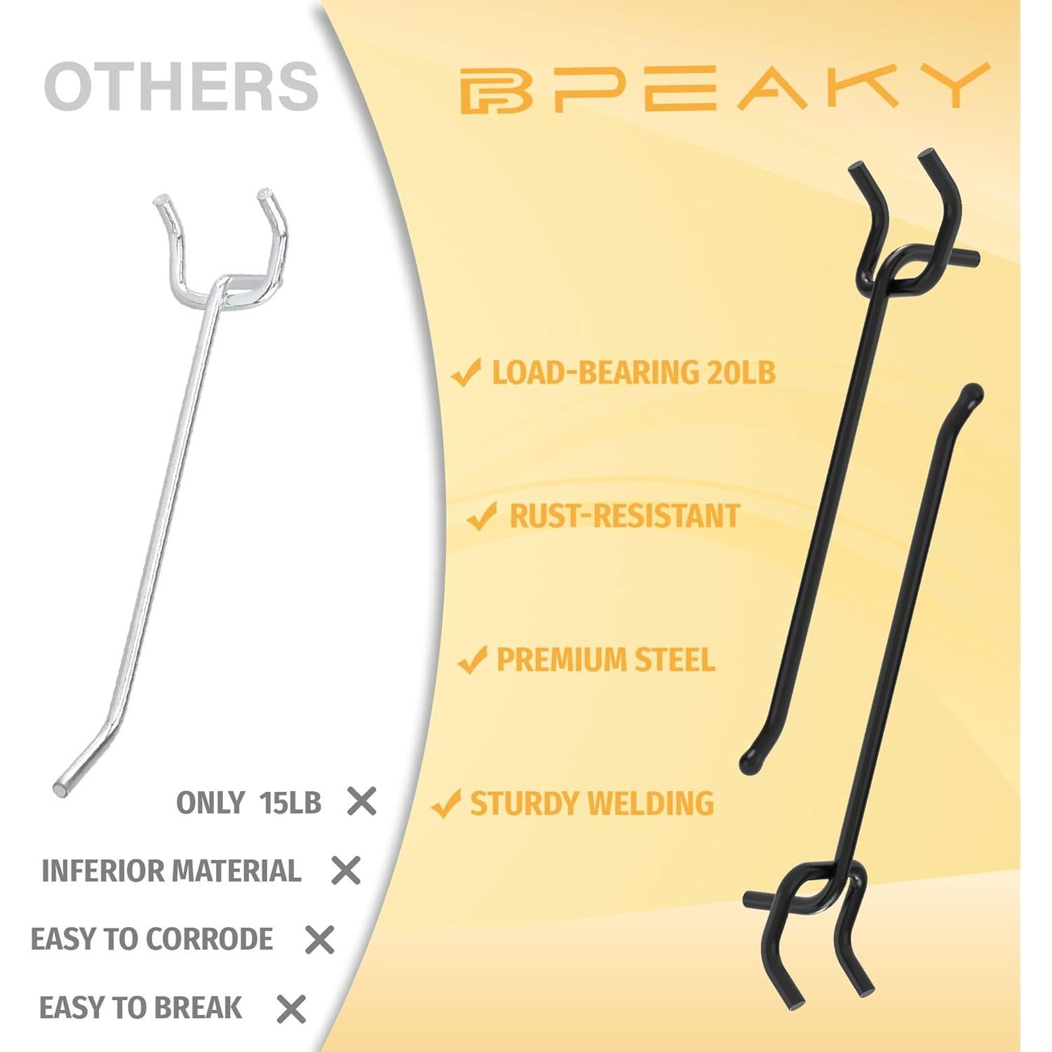 Ganchos para Tablero de Clavos BFPeaky 6" Alta Resistencia 50 pcs