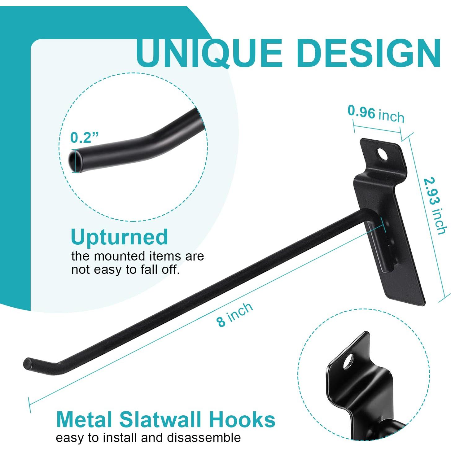 Ganchos para Slatwall HJW 20 cm Negro 50 PCS Alta Resistencia