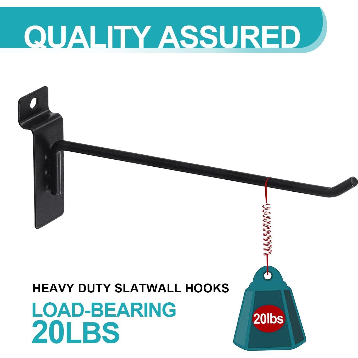 Ganchos para Slatwall HJW 20 cm Negro 50 PCS Alta Resistencia