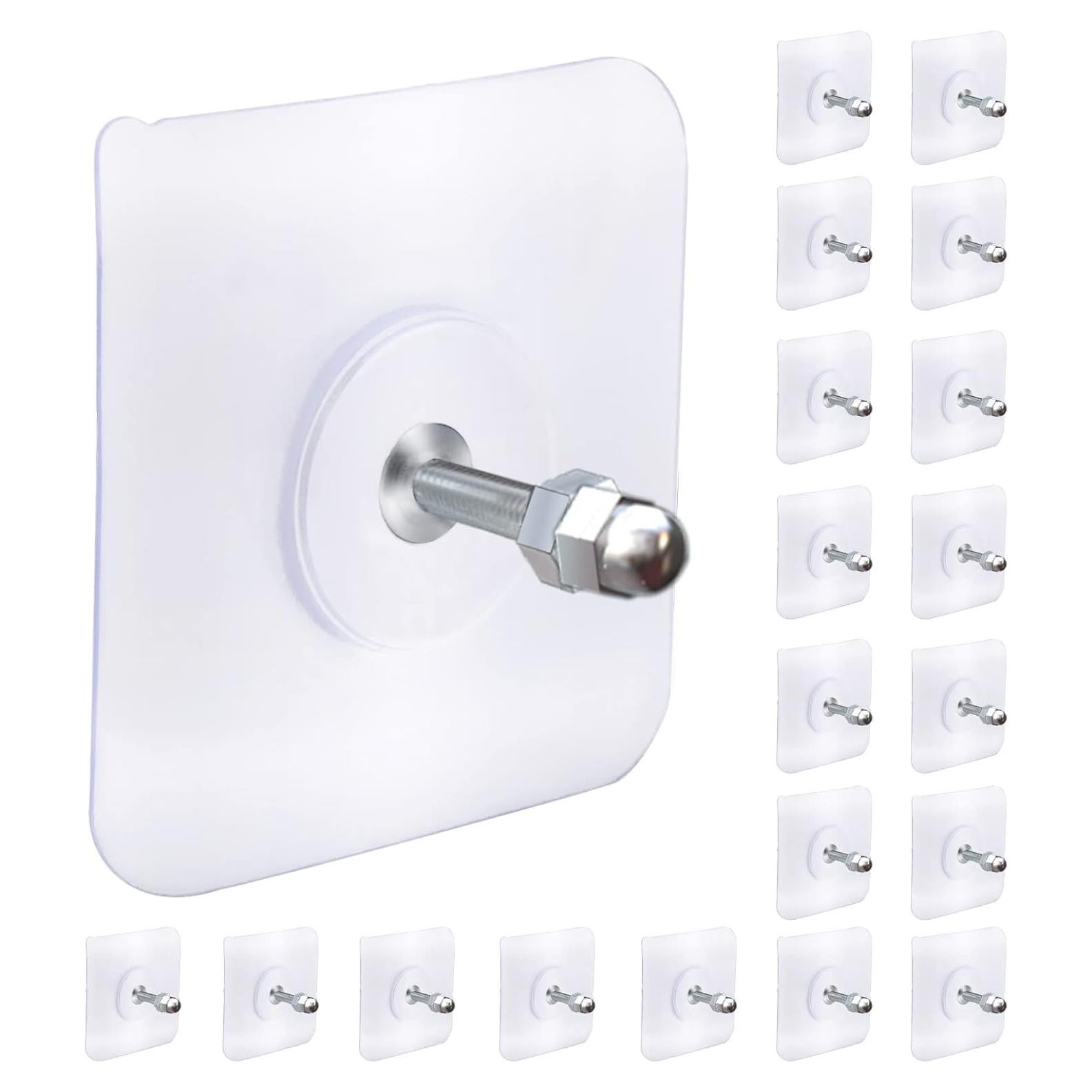 AIERSA Heavy Duty Adhesive Hooks, Wall Hooks for Hanging, Screw Free Sticker, Seamless Screws for Wall Mount, 2 in 1 Reusable, White, 20 Pcs, 16mm