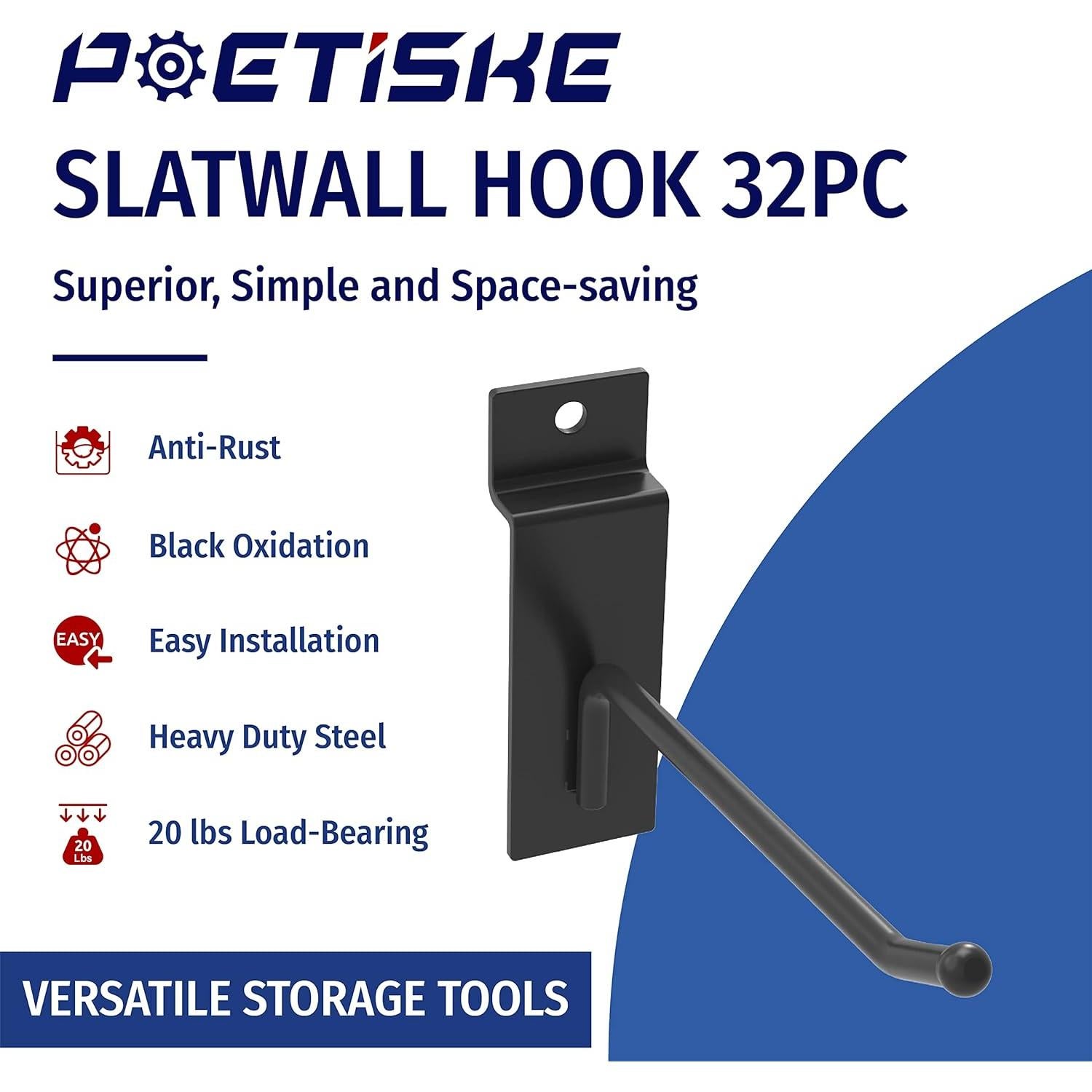 Ganchos de Pared Slatwall POETISKE 32PC 20.32cm Negro Pesado