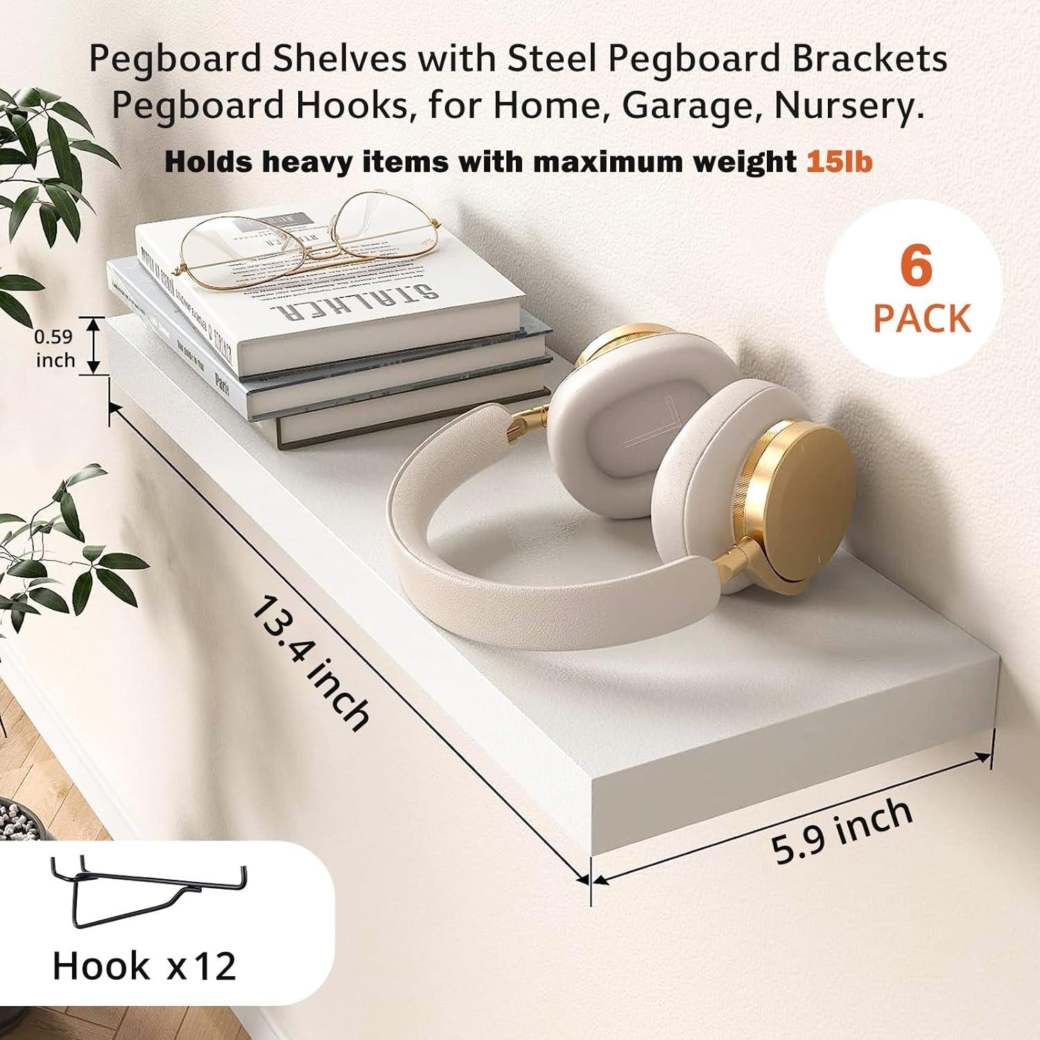 Juego de Estantes de Tablero Perforado YUSFKJ - 6 Estantes Blancos