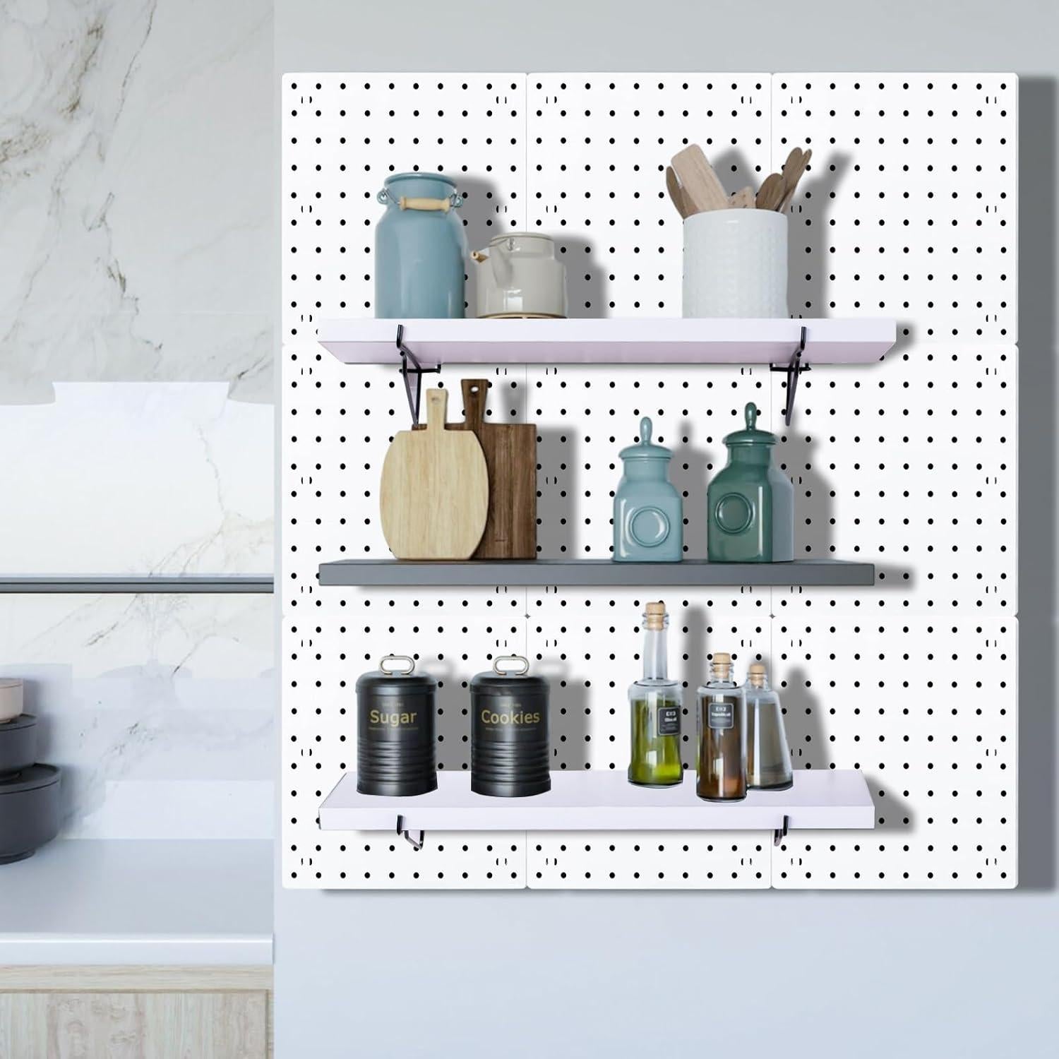 Juego de Estantes de Tablero Perforado YUSFKJ - 6 Estantes Blancos