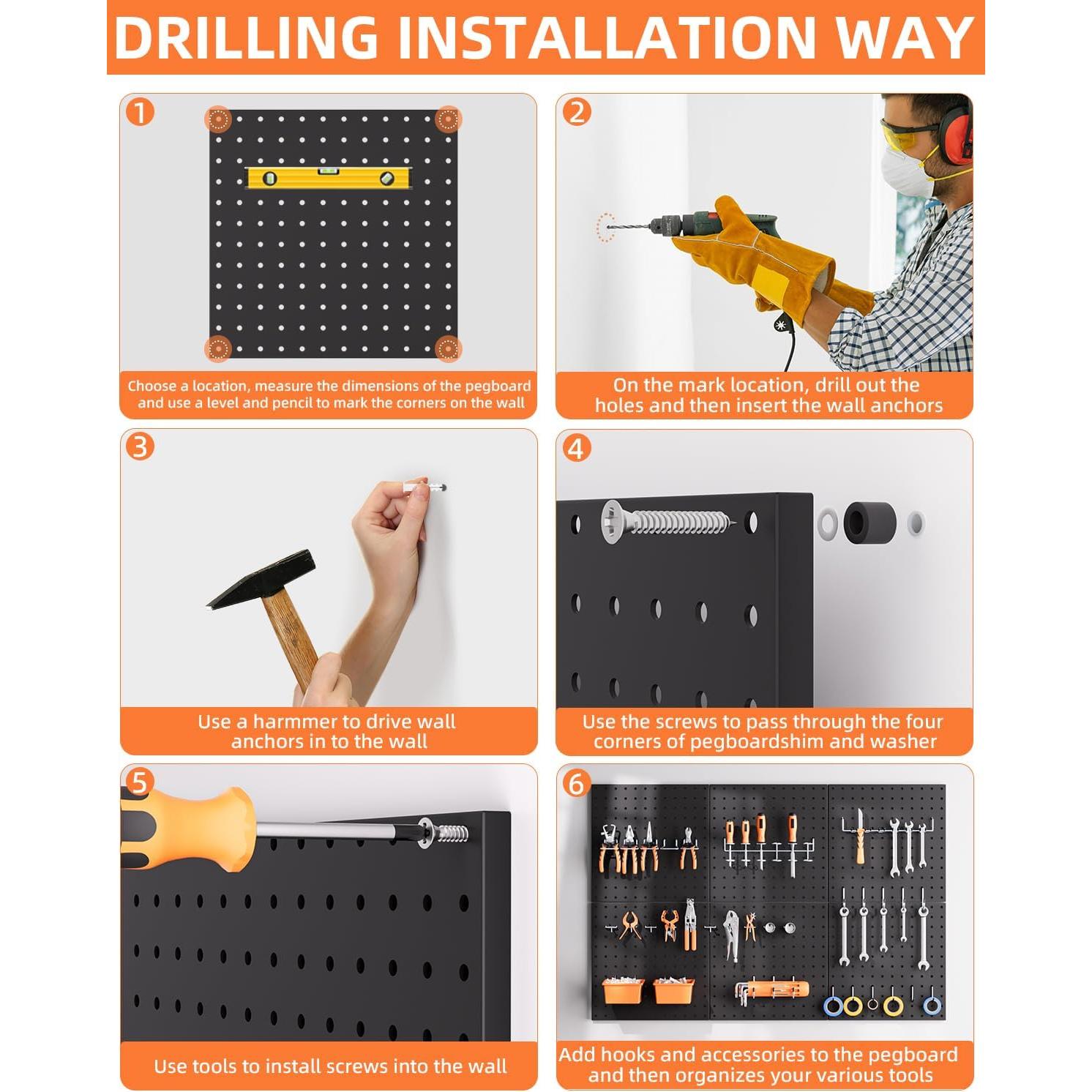 Paneles de Metal para Tablero de Clavos INCLY 6 Piezas 30.48cm