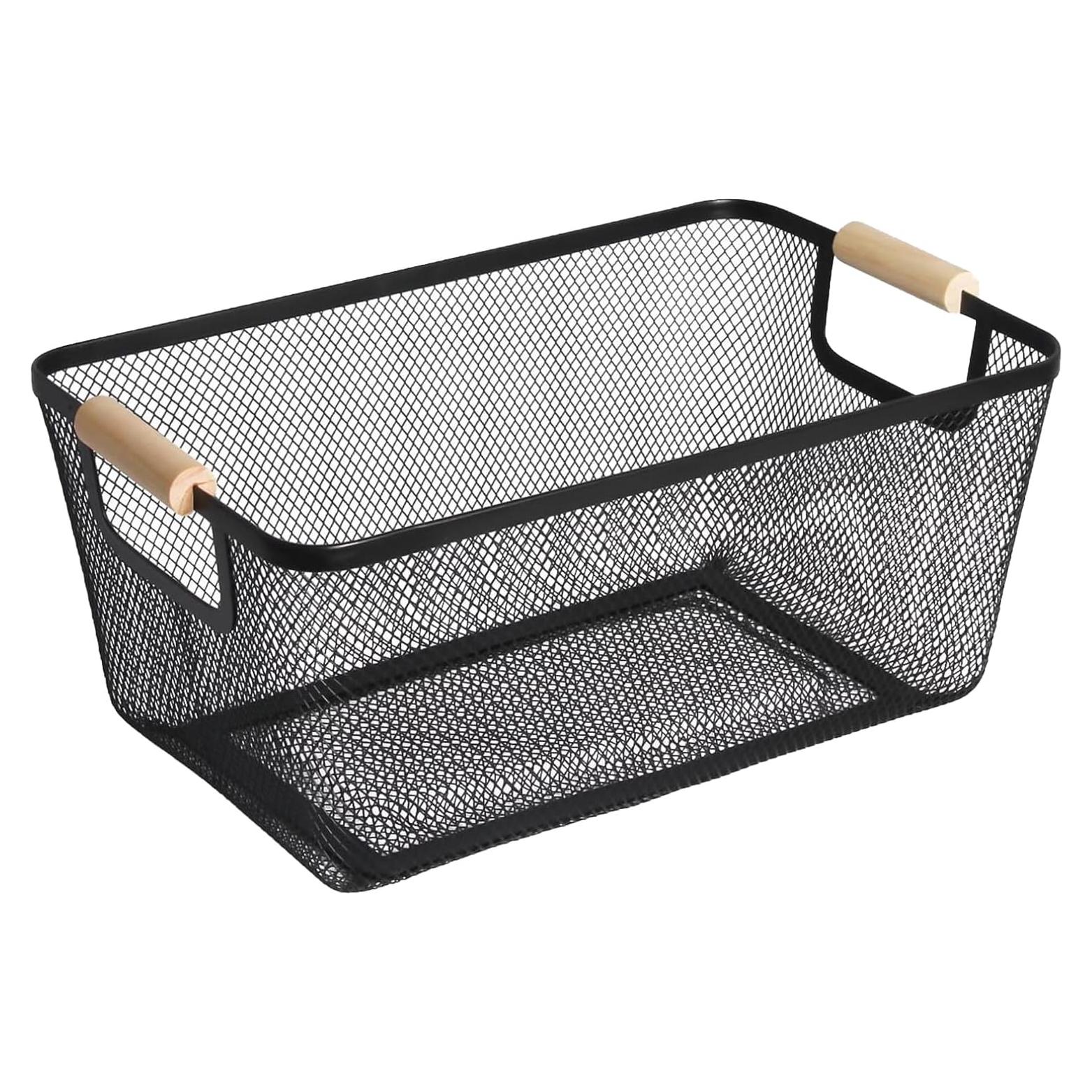 Cesta de Almacenamiento Grande AJIODA de Metal y Madera Negra