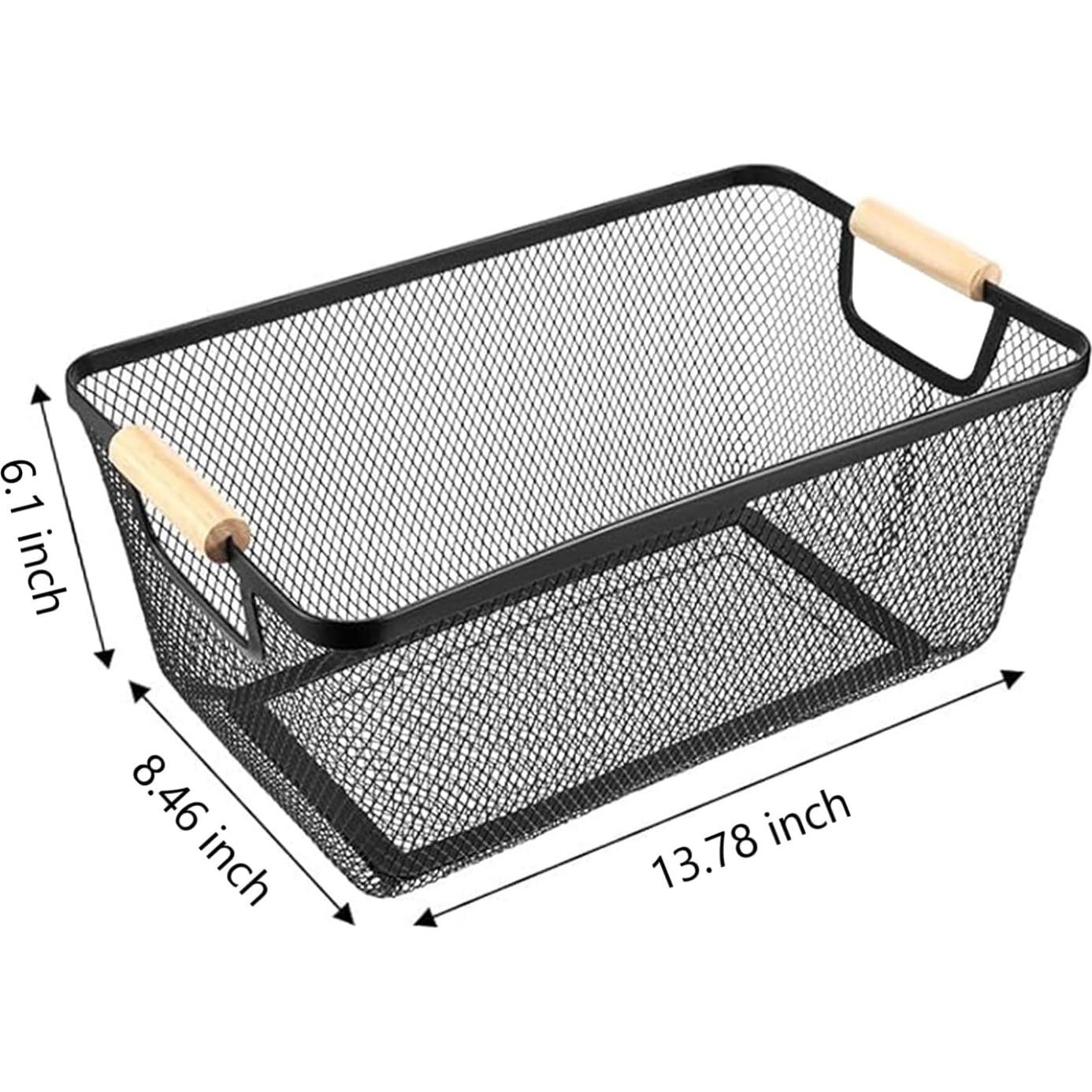 Cesta de Almacenamiento Grande AJIODA de Metal y Madera Negra