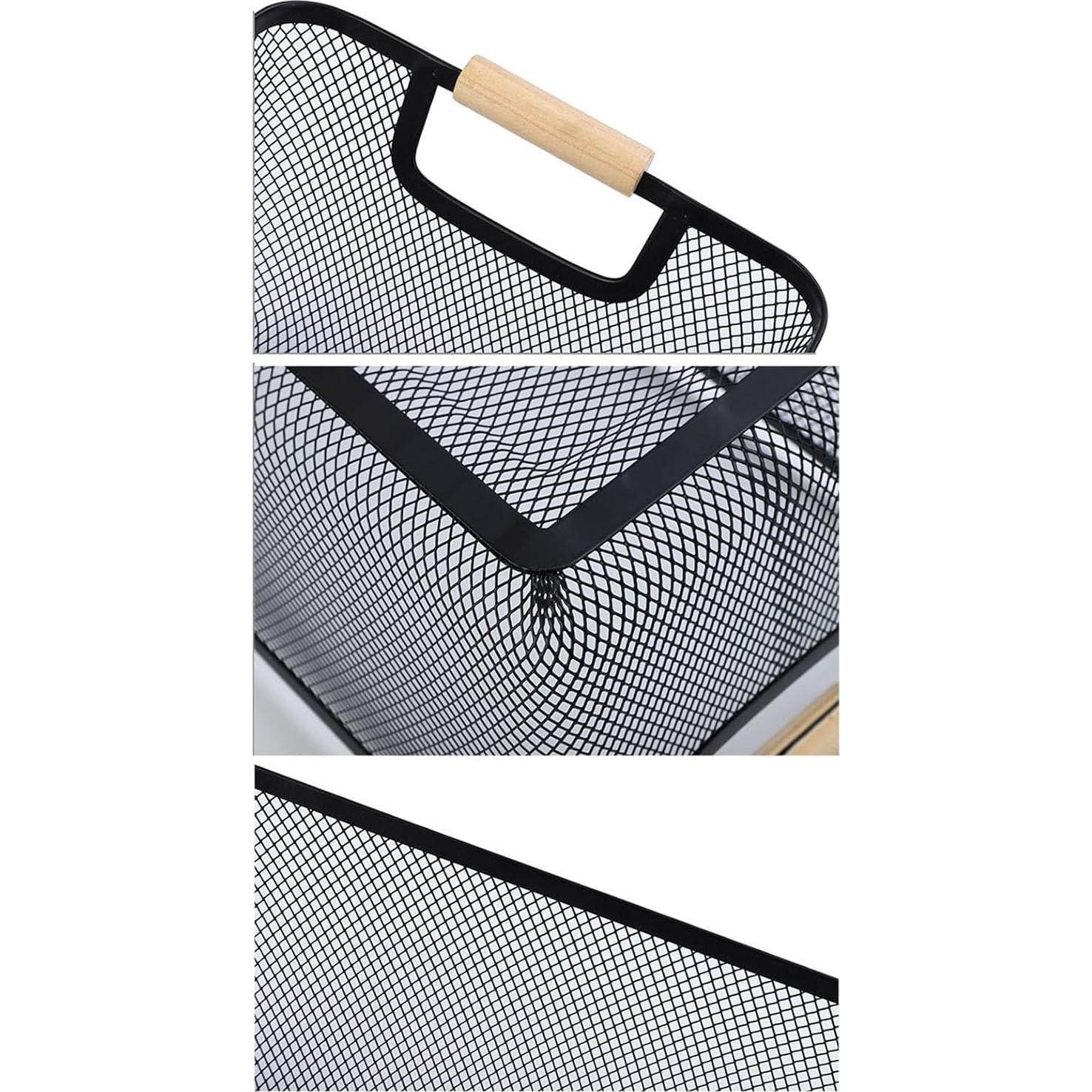 Cesta de Almacenamiento Grande AJIODA de Metal y Madera Negra